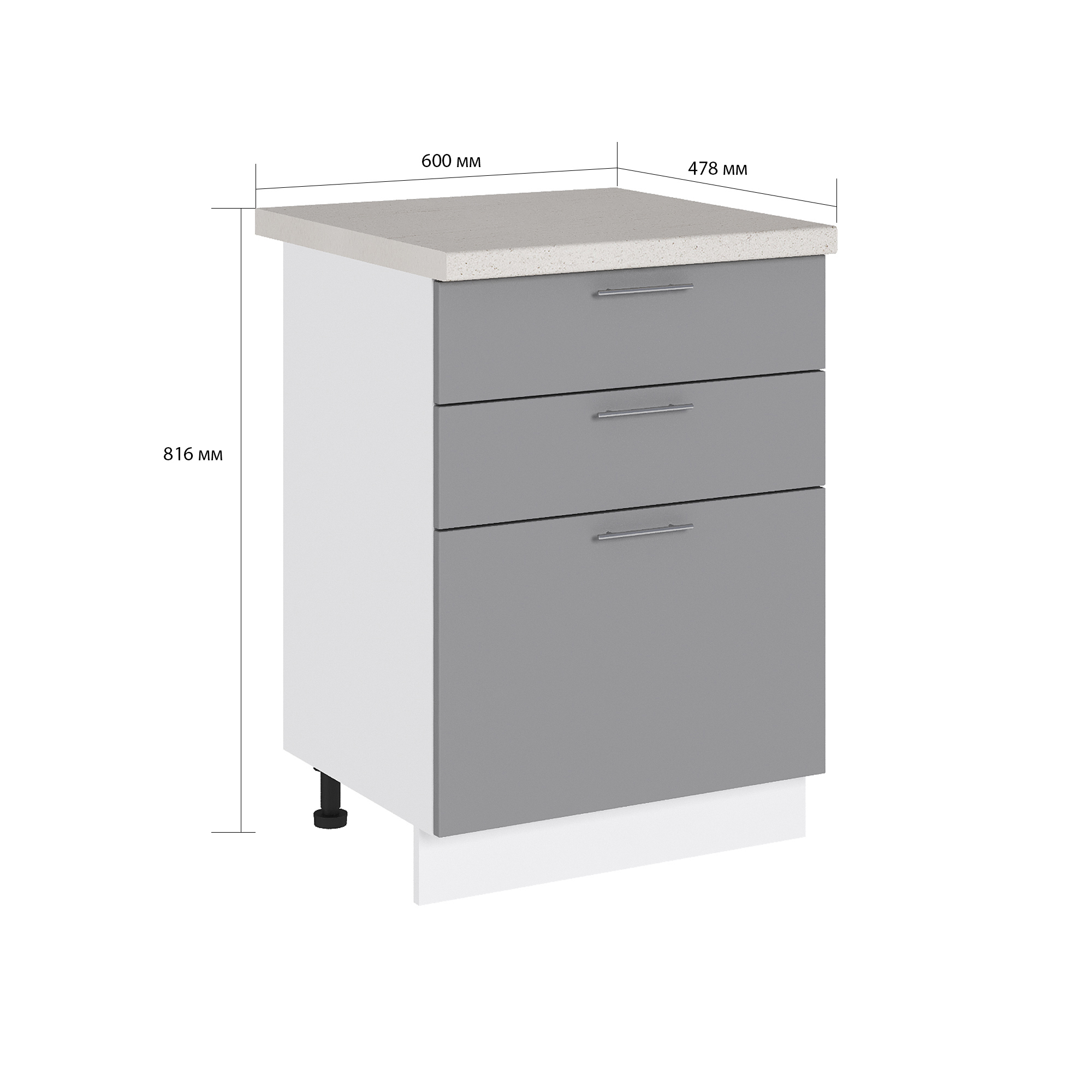 Изображение товара Напольный шкаф с 3 ящиками Валерия 60x81.6x47.8 см Сурская мебель белый серый