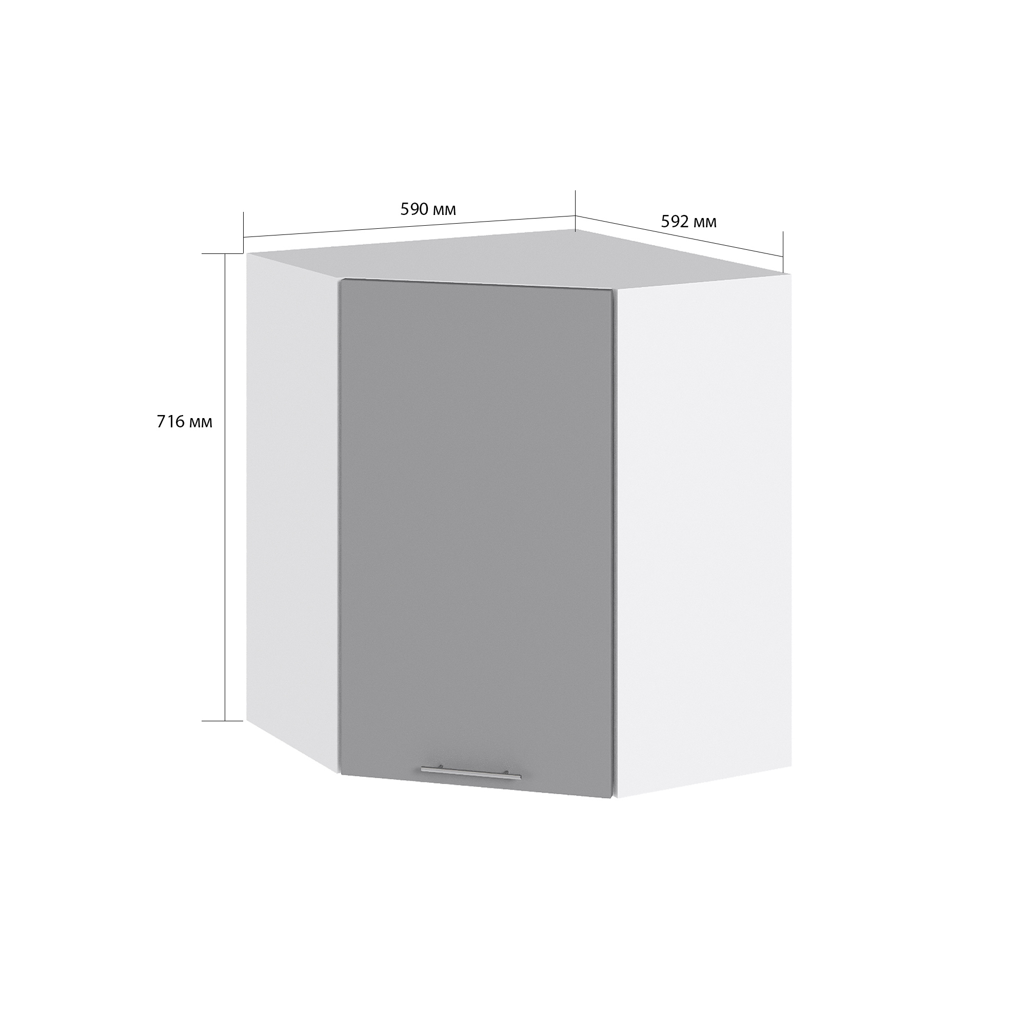 Изображение товара Навесной угловой шкаф Валерия 59.2x71.6x59.2 см белый монблан софт современный дизайн
