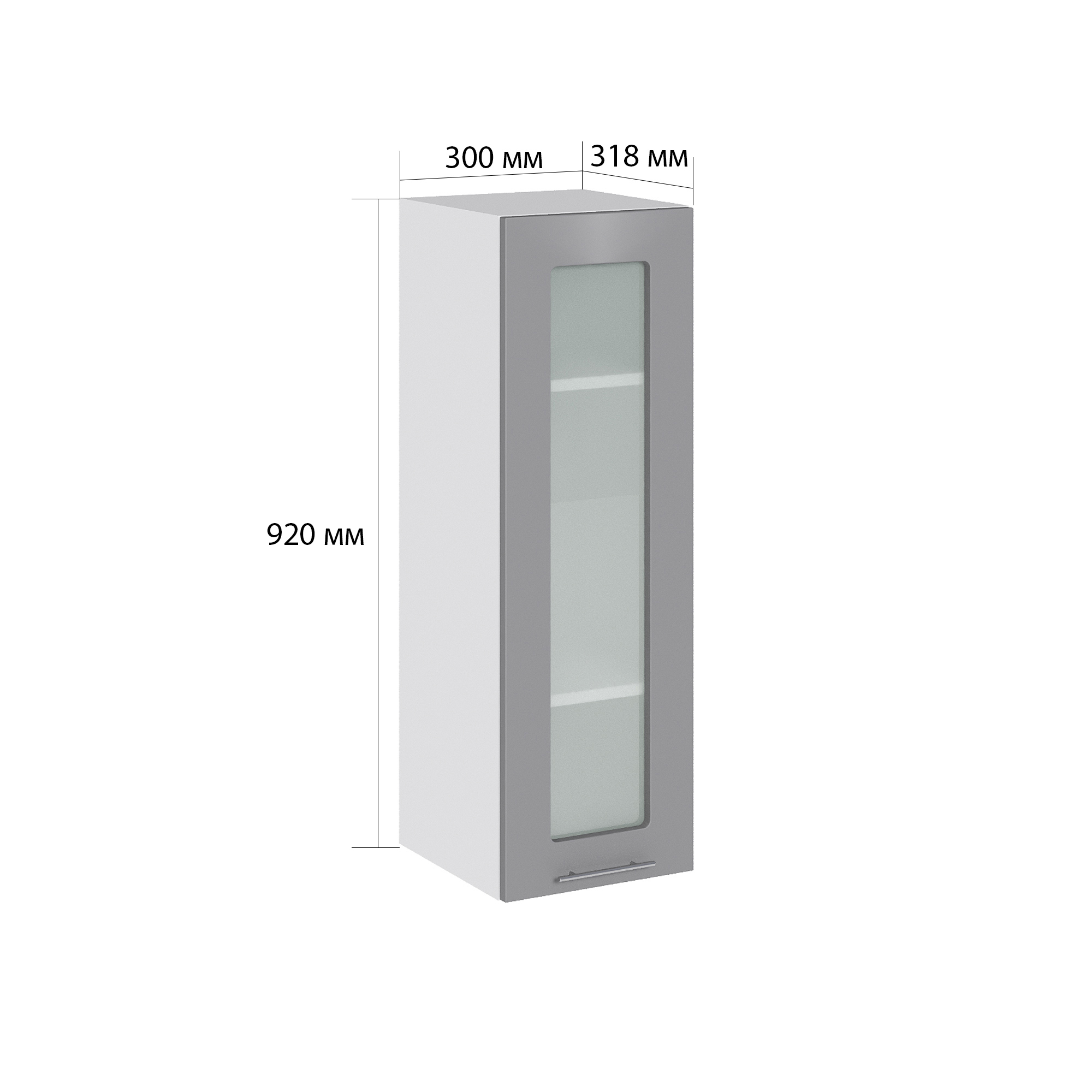 Изображение товара Навесной шкаф со стеклом Валерия 30x92x31.8 см белый серый ламинированный шкаф кухонный