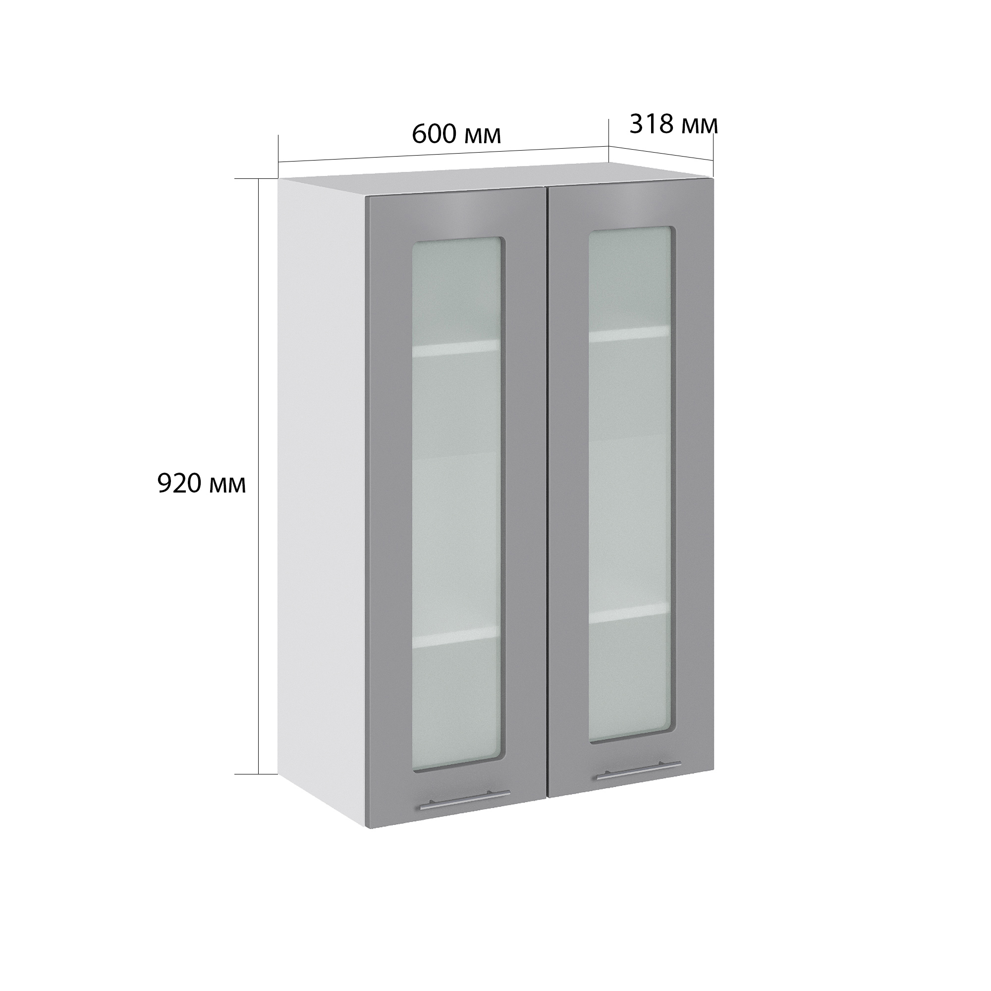 Изображение товара Навесной шкаф со стеклом Валерия 60x92x31.8 см на кухню Белый и Серый