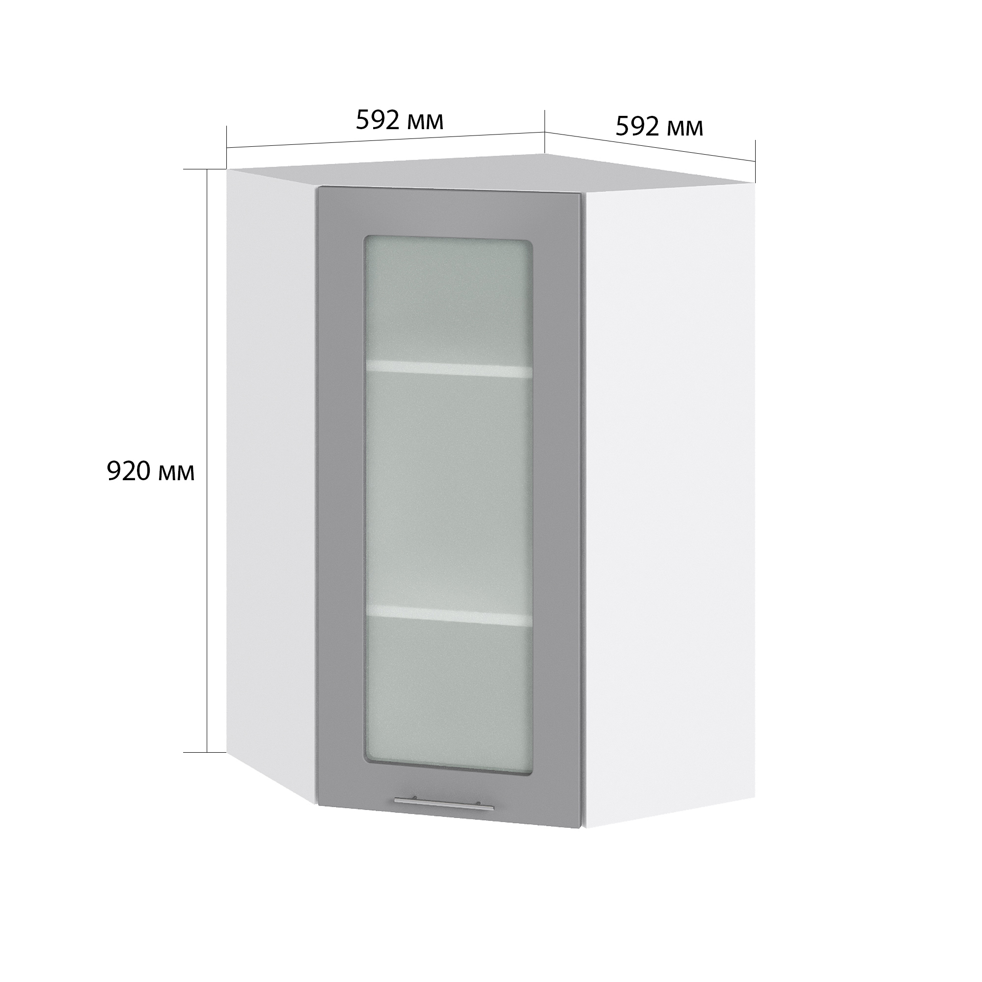 Изображение товара Навесной угловой шкаф со стеклом Валерия Монблан софт 59.2x92x59.2 см