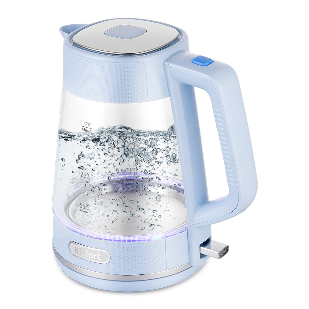 Изображение товара Электрический горячий чайник Kitfort КТ-6623 1.7 л стекло голубой для дома офиса