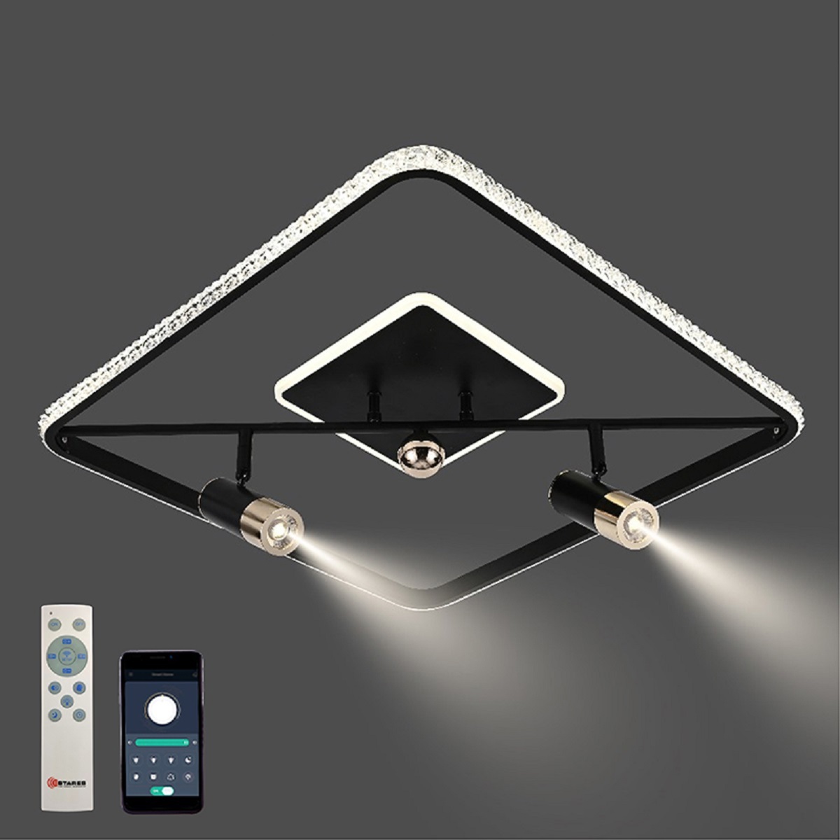 Изображение товара Люстра потолочная светодиодная Estares Sirena 66w 2s с пультом управления 15 м² регулируемый белый свет цвет черный