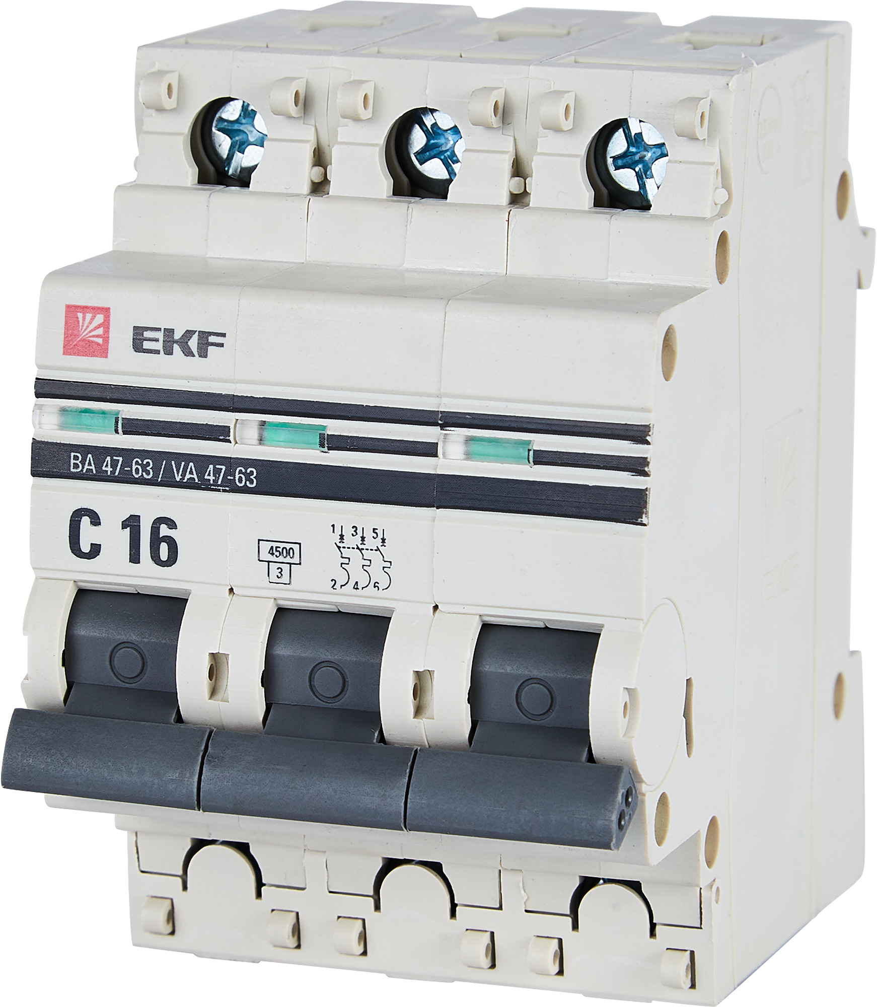 Изображение товара Автоматический выключатель EKF ВА47-63 3P C16 А 4.5 кА