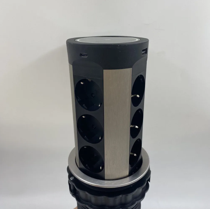 Изображение товара Выдвижная встраиваемая розетка INRIOR Mark-01-20 с USB и беспроводной зарядкой черная