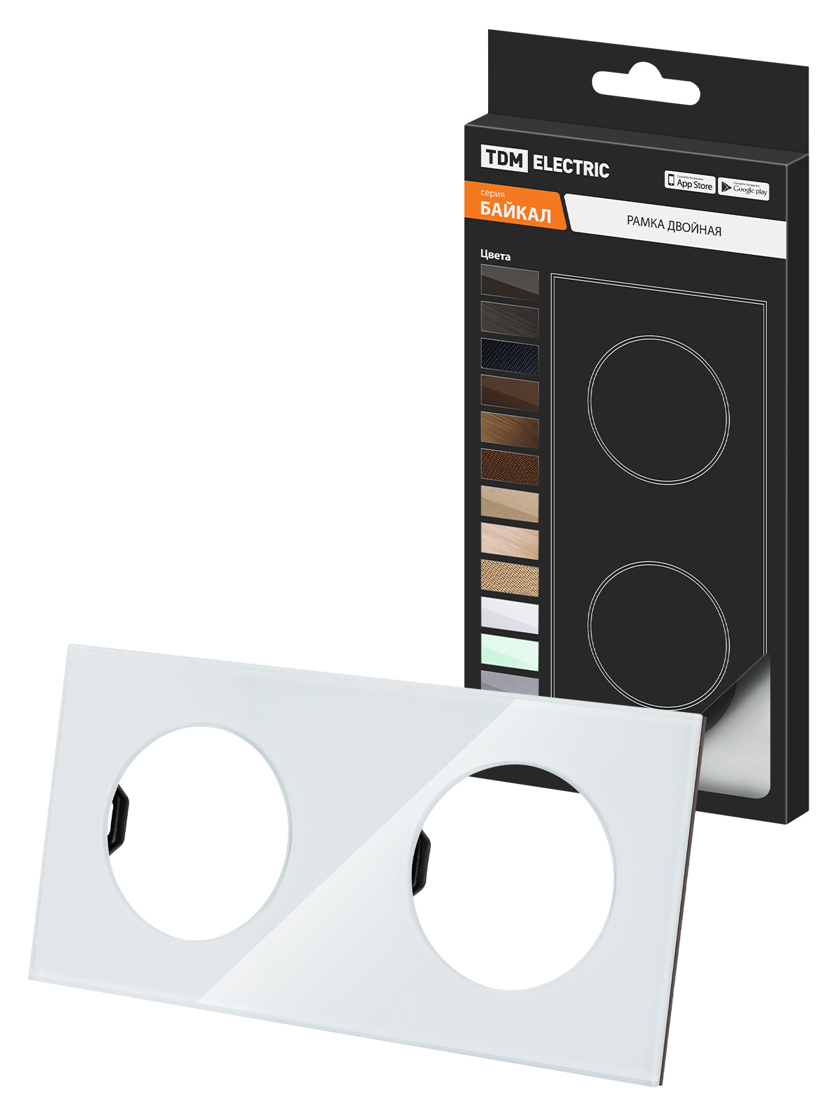 Изображение товара Рамка для розеток и выключателей Байкал 2 поста белая стекло на 2 поста TDM Electric