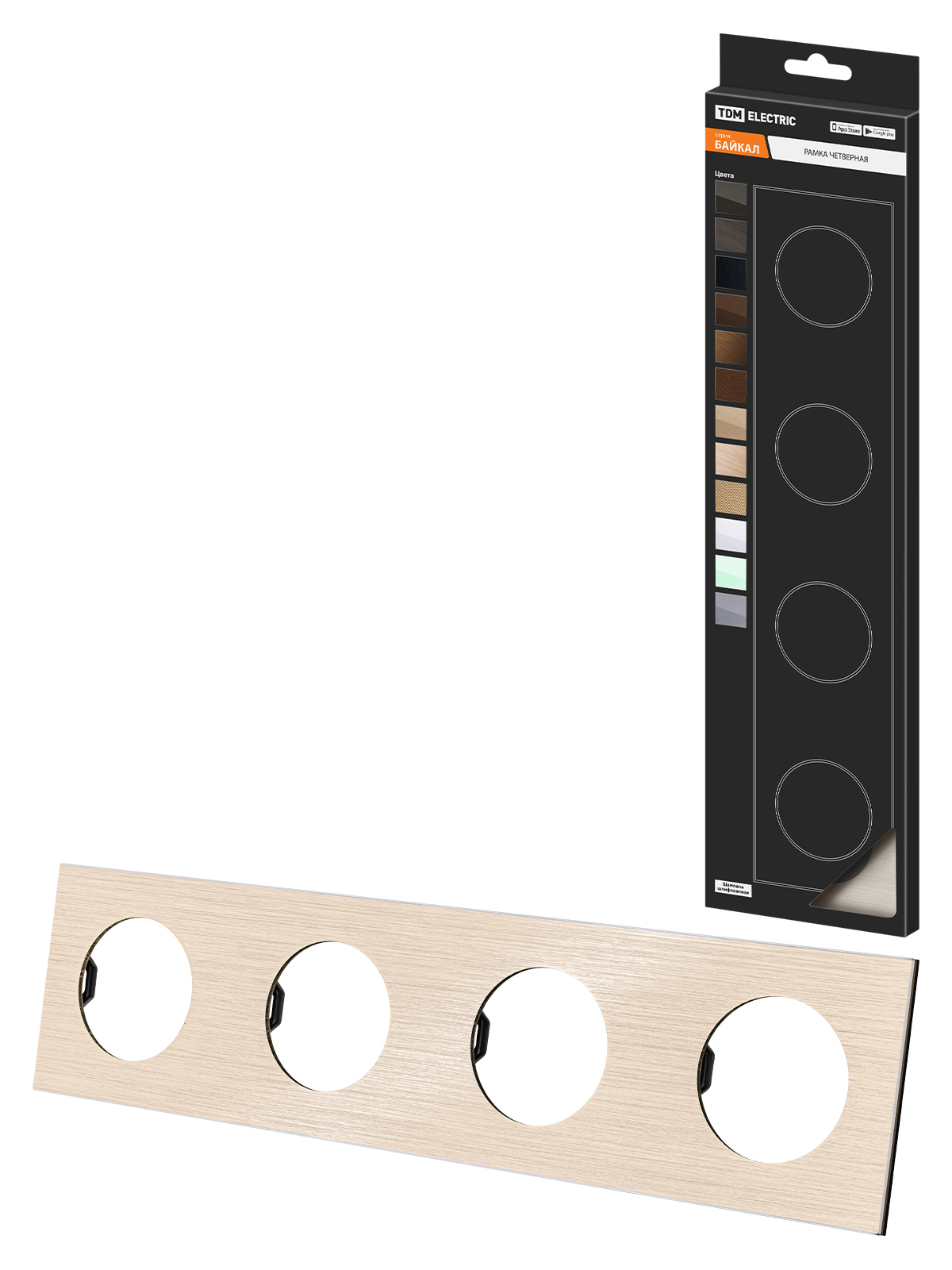 Изображение товара Рамка для розеток и выключателей Байкал 4 поста TDM ELECTRIC шампань алюминий