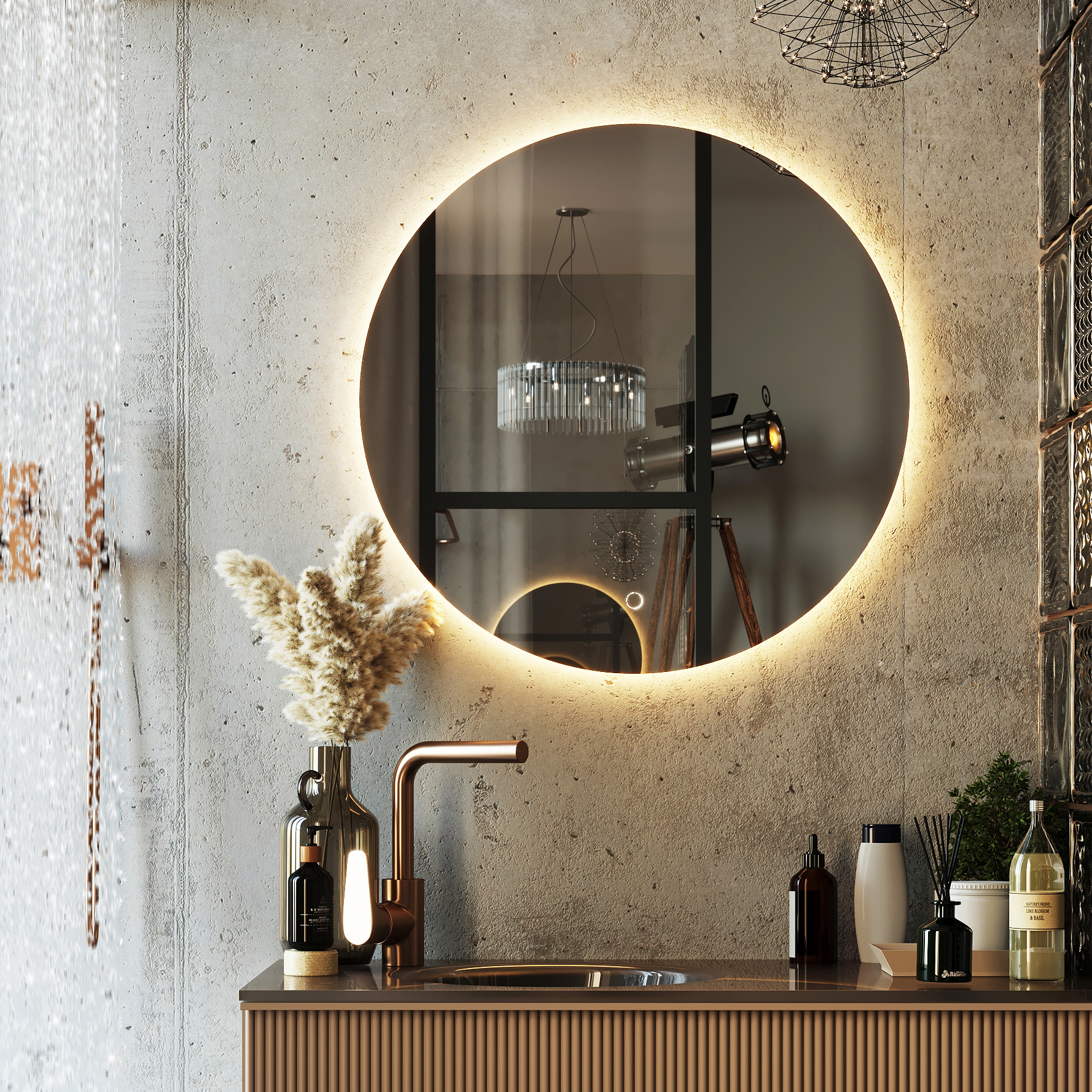 Изображение товара Зеркало с подсветкой Omega Glass Веста SD63, диаметр 60 см, сенсорное, LED