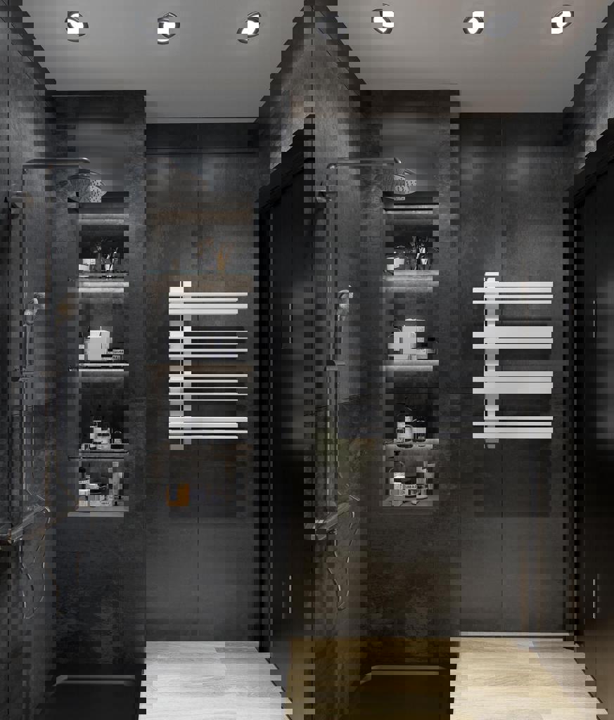 Изображение товара Электрический полотенцесушитель АТОМ 675x800 мм 125 Вт с терморегулятором Е-образный белый