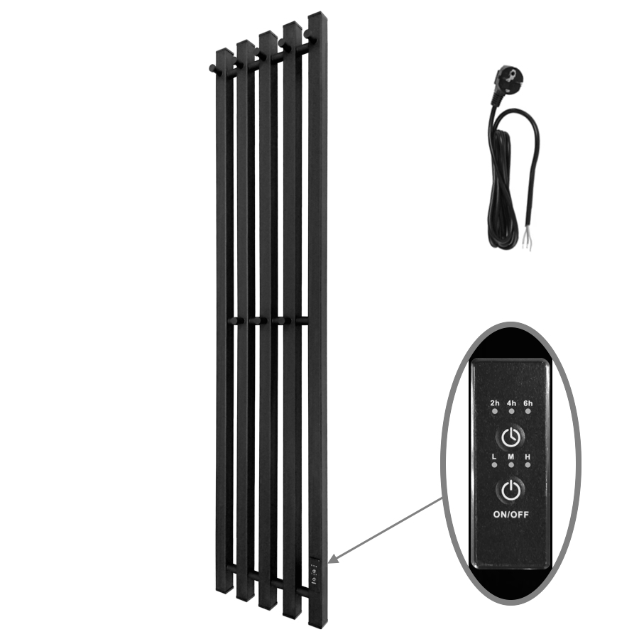 Изображение товара Электрический полотенцесушитель Маргроид 240x1200 мм 75 Вт с терморегулятором черный матовый