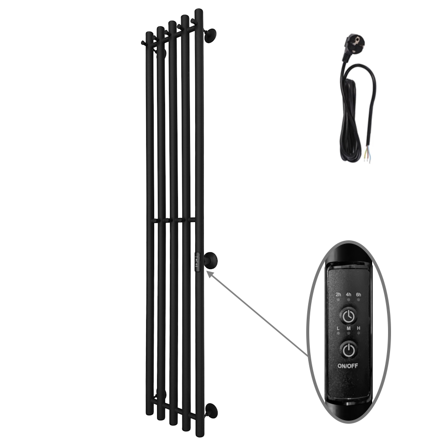 Изображение товара Полотенцесушитель электрический Маргроид 270x1500 мм 75 Вт с терморегулятором I-образный 8 крючков цвет черный матовый