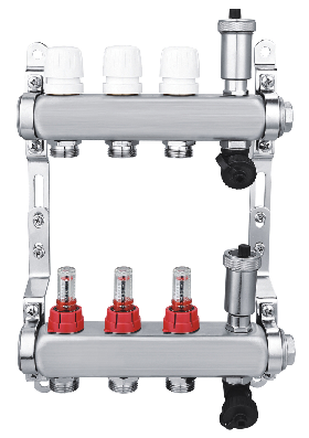 Изображение товара Коллекторная группа с расходомерами Спец 1"x3/4" на 3 выхода нержавеющая сталь
