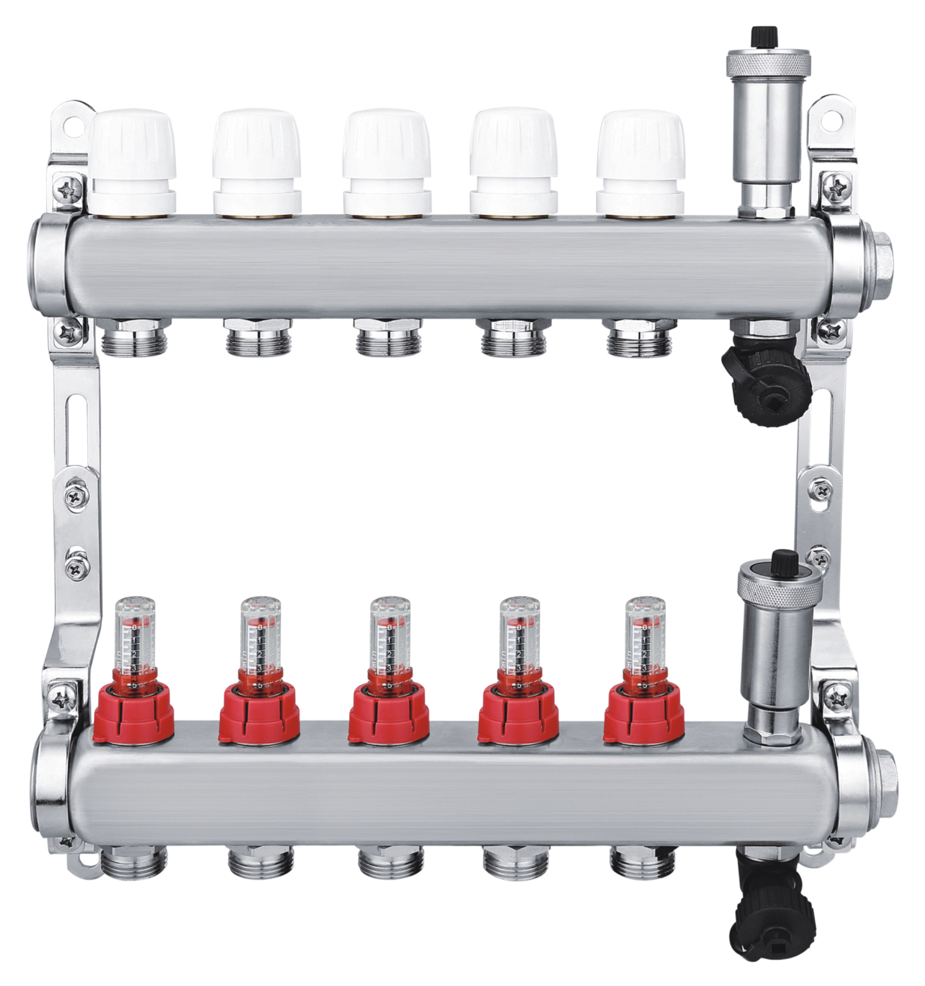 Изображение товара Коллекторная группа с расходомерами для теплого пола 5 выходов 1" Спец нержавеющая сталь