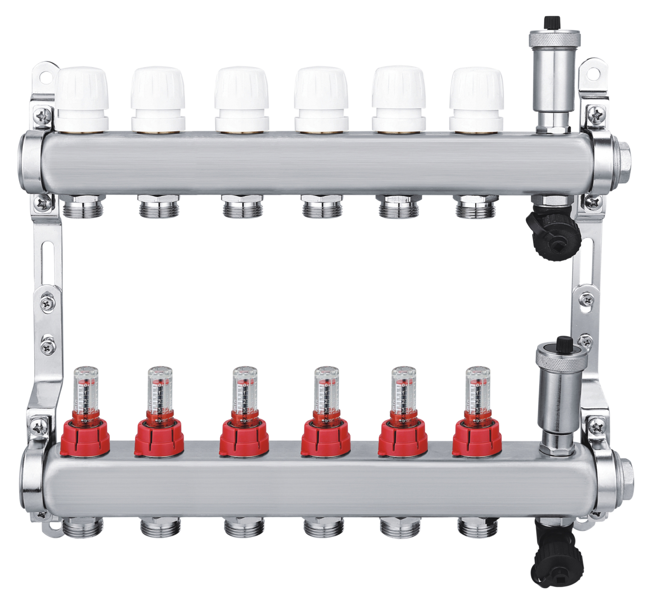 Изображение товара Коллекторная группа с расходомерами Спец 1"x3/4" на 6 выходов из нержавеющей стали