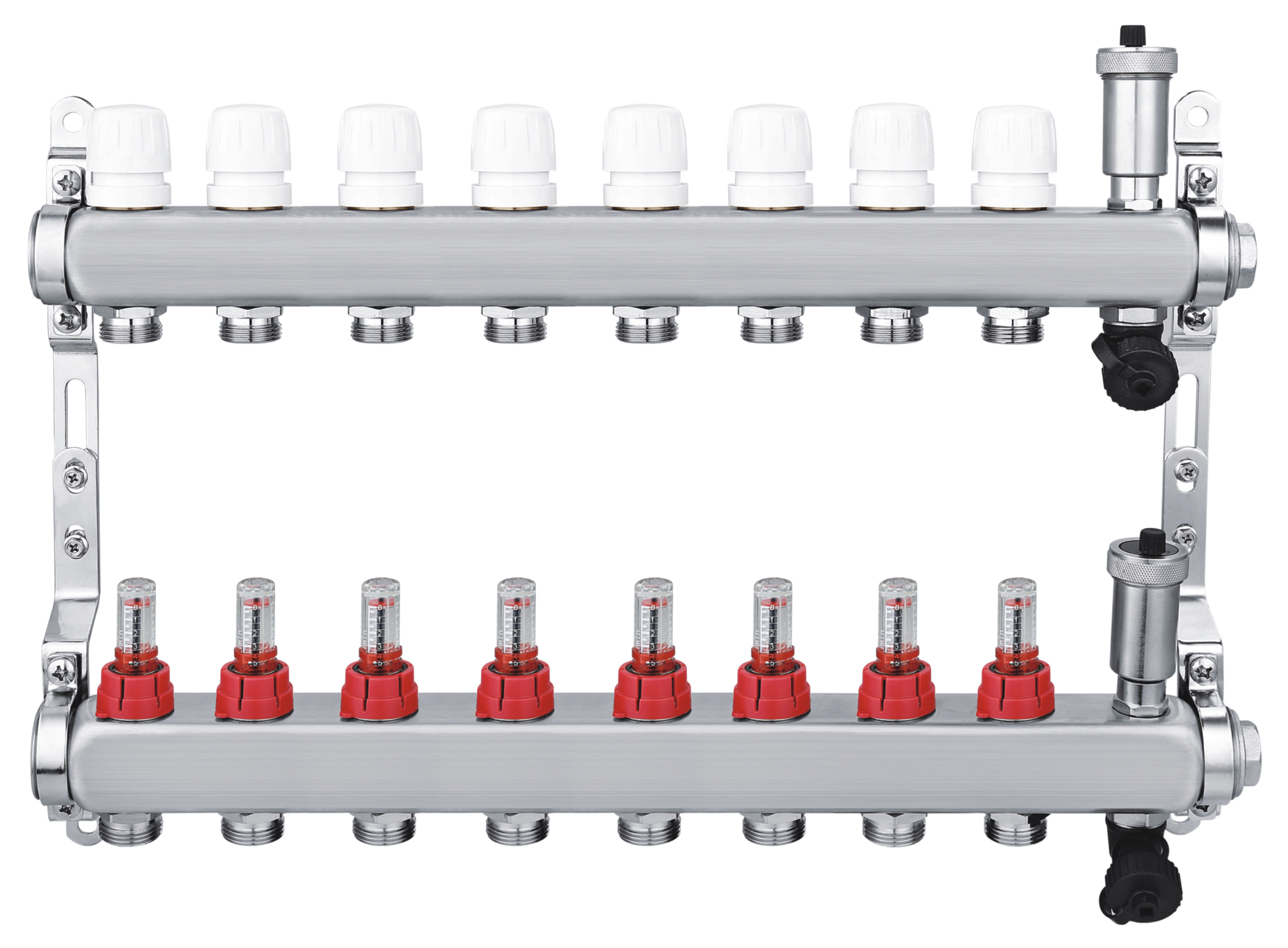 Изображение товара Коллекторная группа с расходомерами 8 выходов 1x3/4" нержавеющая сталь Спец