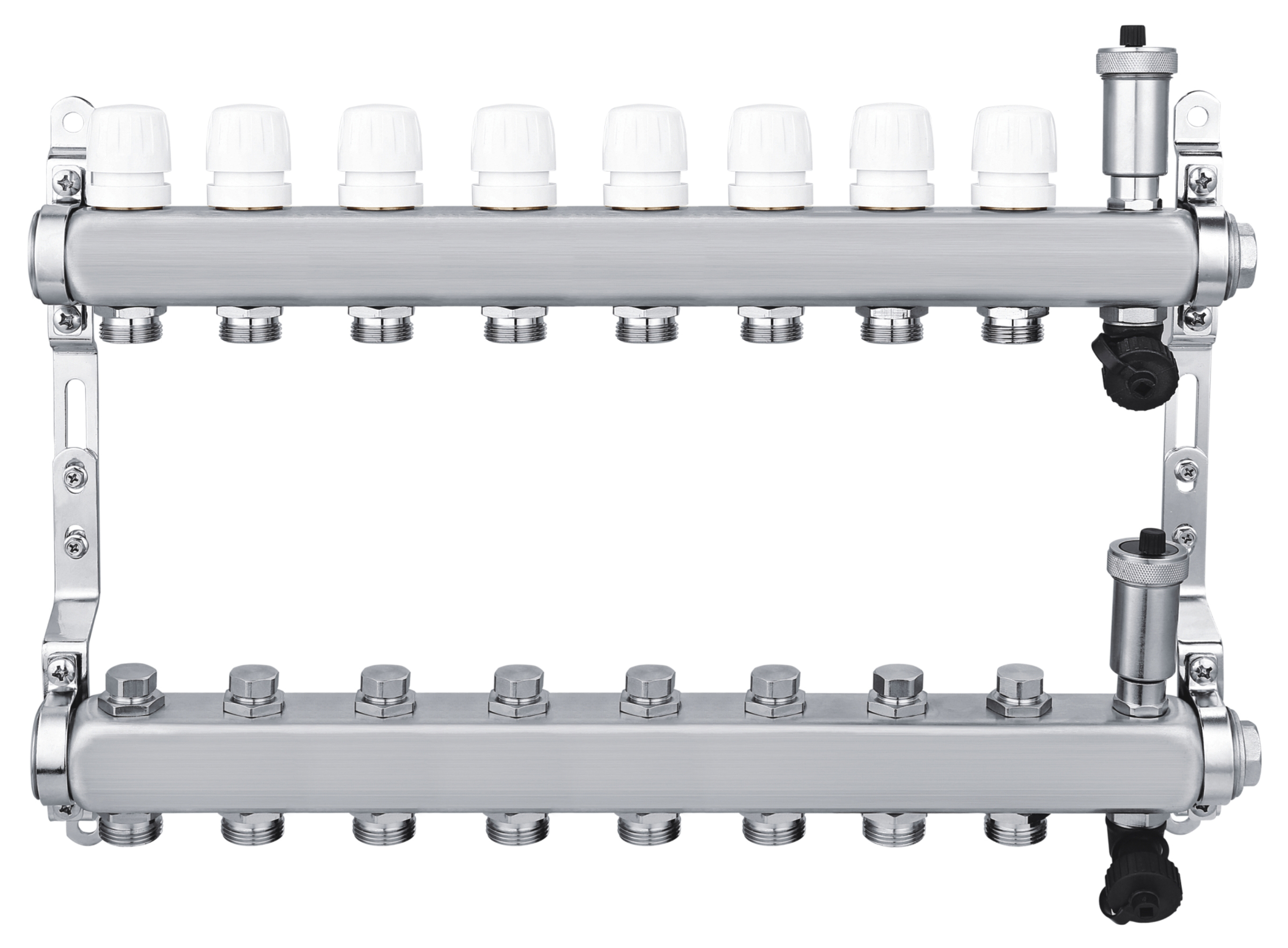 Изображение товара Коллекторная группа Спец на 8 выходов из нержавеющей стали для теплого пола