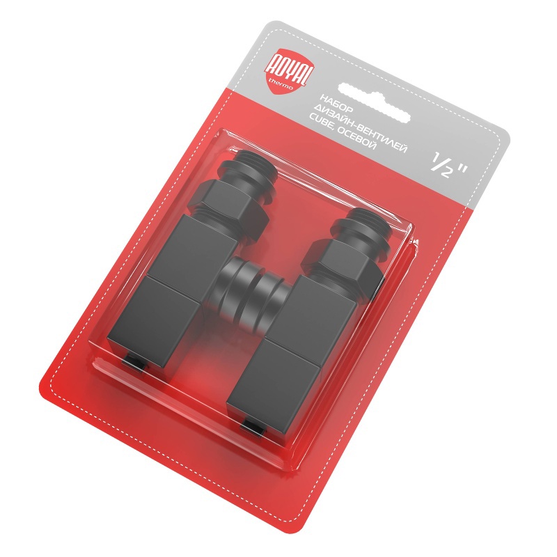 Изображение товара Набор вентилей для радиатора Royal Thermo Cube 1/2" осевой цвет черный