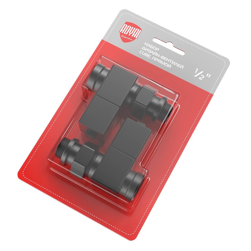Изображение товара Набор вентилей для радиатора Royal Thermo Cube 1/2" прямой цвет черный