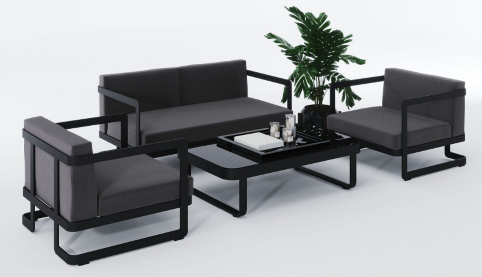 Изображение товара Садовая мебель Gardenini Villino 4 местный набор из металла с черным лаком и съемными подушками