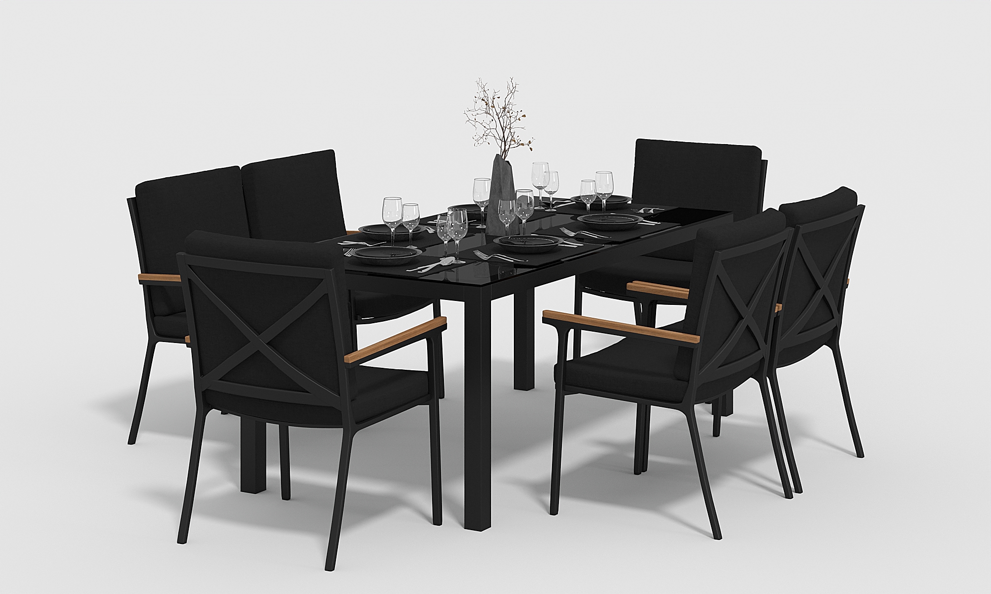 Изображение товара Садовая мебель для обеда Gardenini Calma 7 предметов алюминий черный комплект