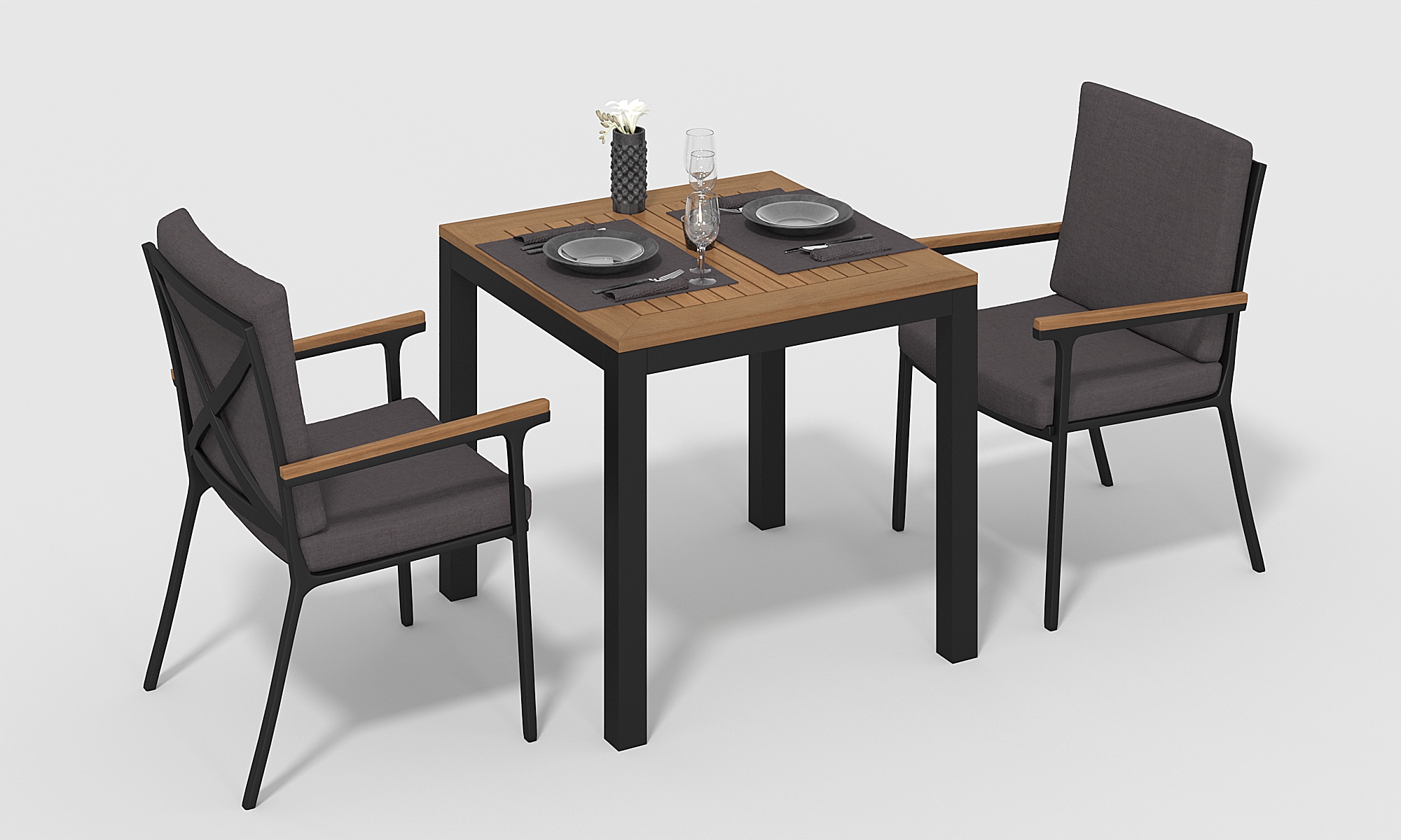 Изображение товара Комплект садовой мебели Gardenini Bella алюминий темно-серый карбон антрацит тик