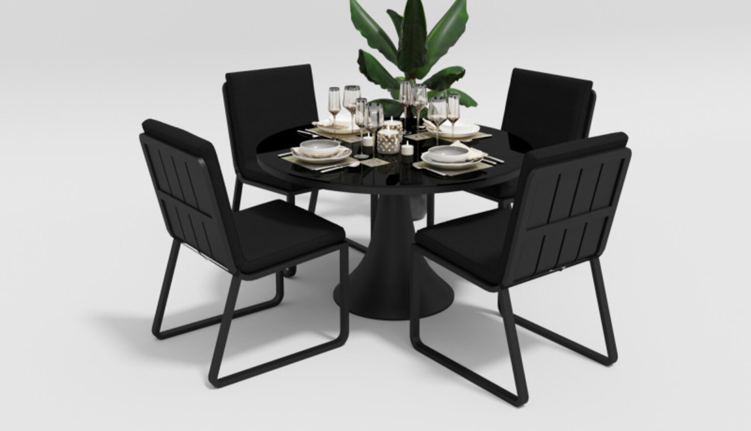 Изображение товара Садовый комплект для обеда Gardenini Voglie Round алюминий темно-серый карбон 5 предметов