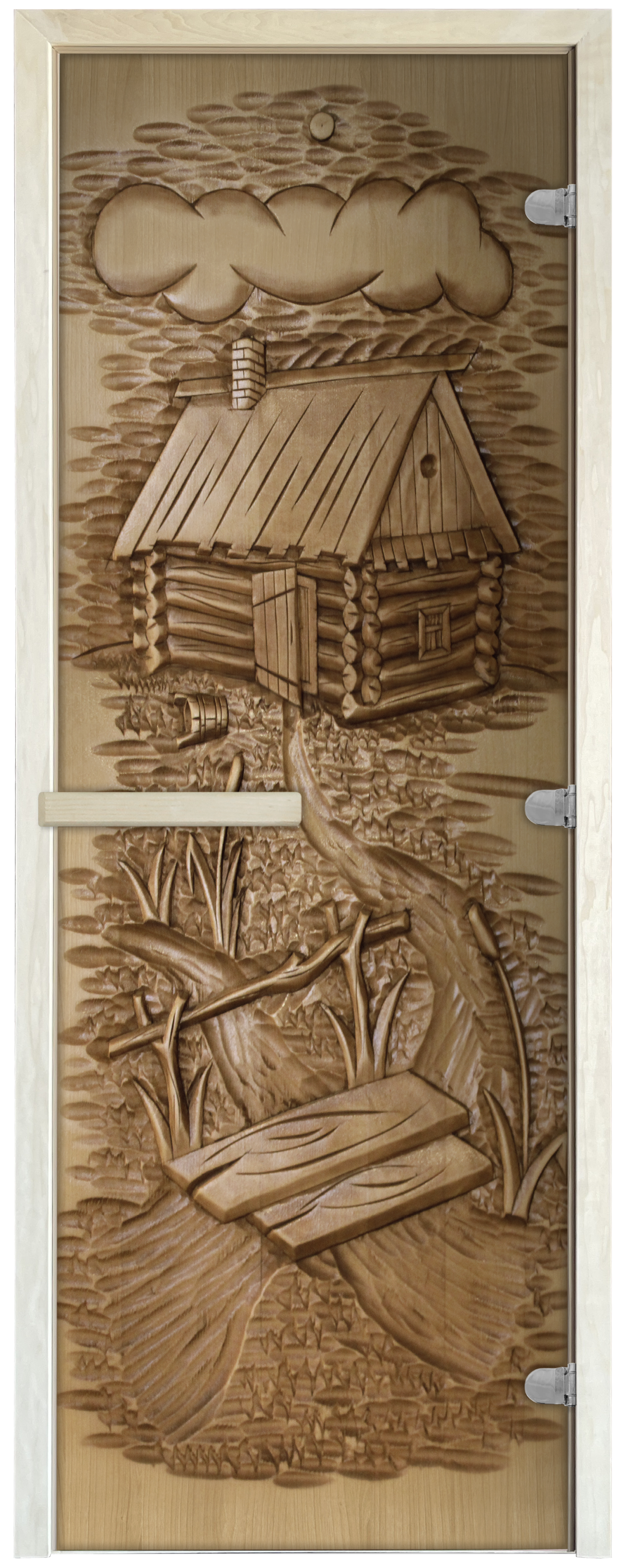 Изображение товара Дверь для сауны стеклянная с магнитным замком Стандарт резьба 180x690 см двусторонняя