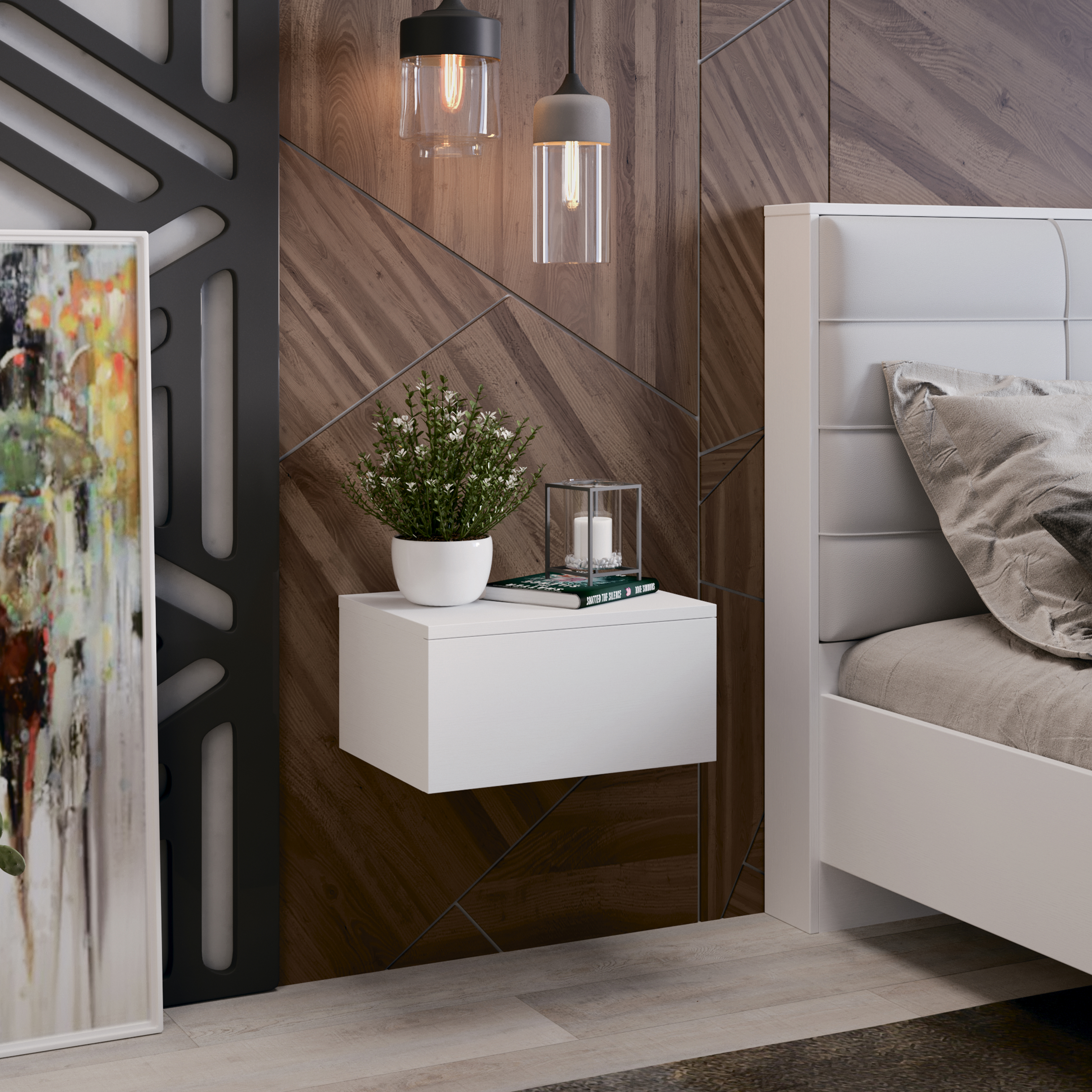 Изображение товара Современная прикроватная тумба Трия 40x20x29 см с ящиком белый ясень