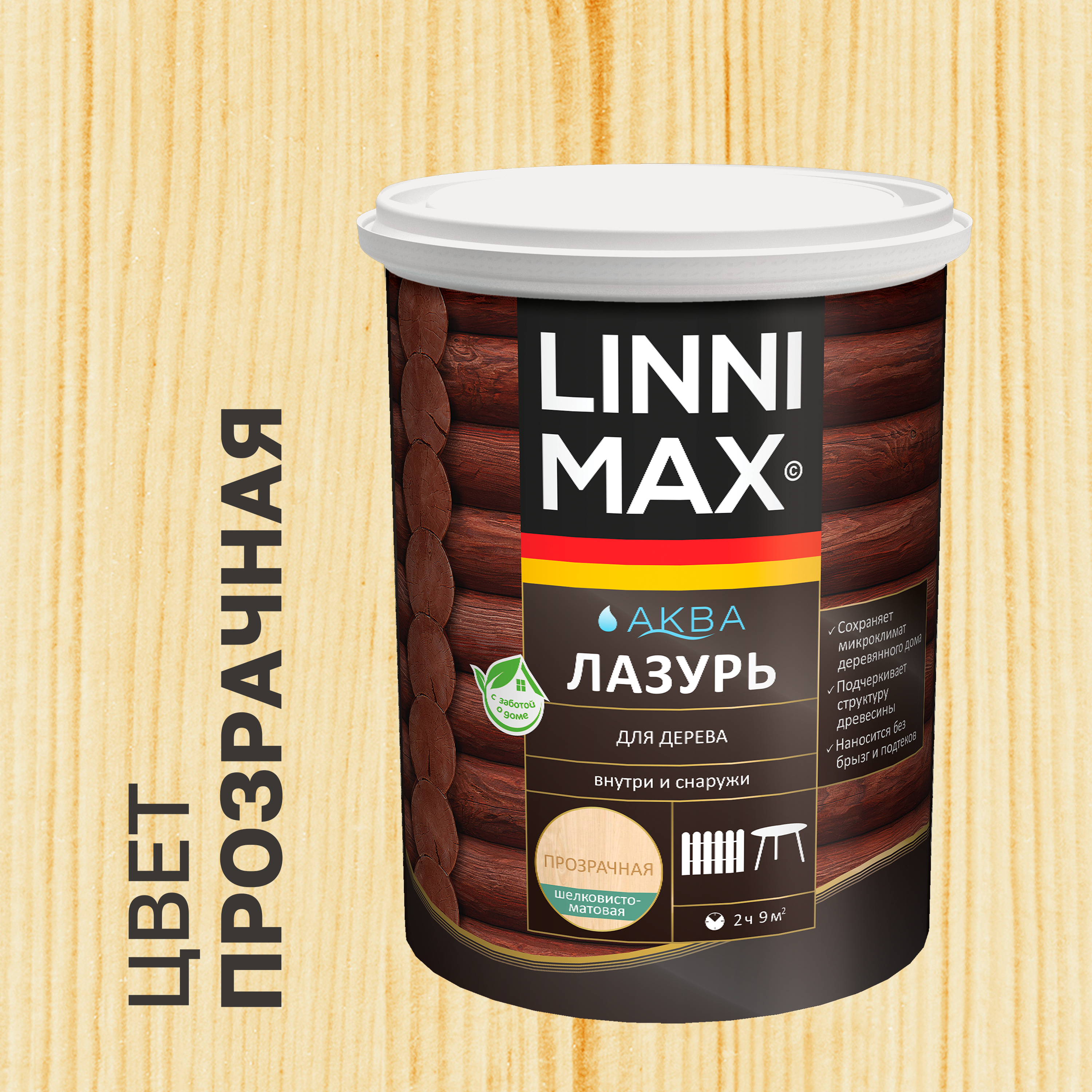 Изображение товара Лазурь для дерева Linnimax полуматовая прозрачная 0.9 л