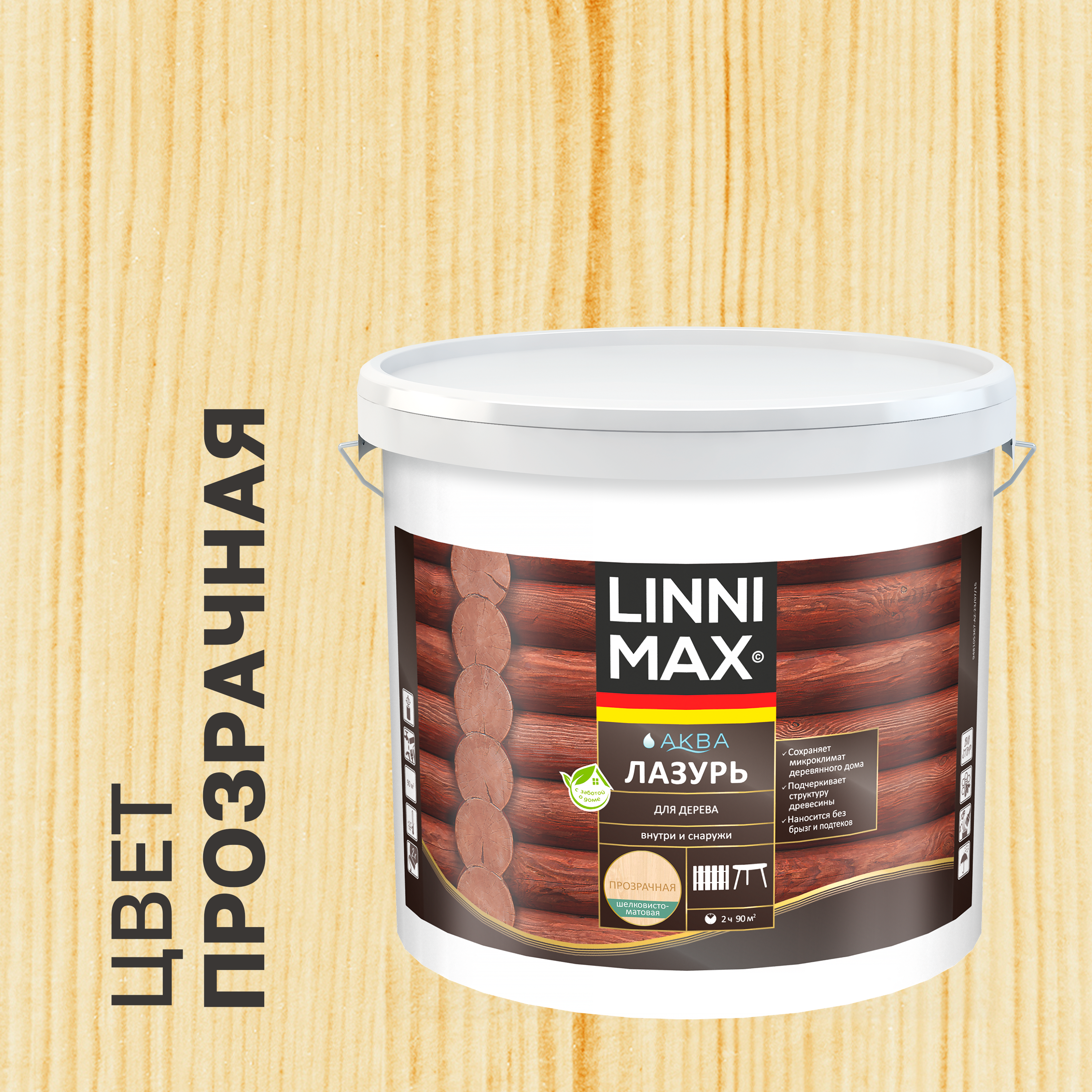 Изображение товара Лазурь для дерева Linnimax полуматовая прозрачная 9 л