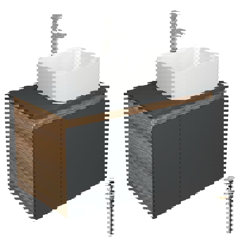 Изображение товара Тумба под раковину Bauedge Blackwood BD2725 80 см с раковиной и смесителем для ванной