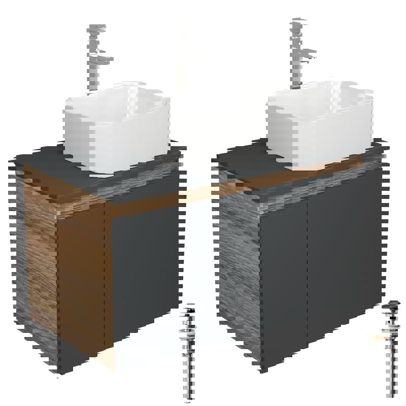 Изображение товара Тумба под раковину Bauedge Blackwood BD2724 подвесная 80см с раковиной, смесителем цвет графит, белый, хром, черный