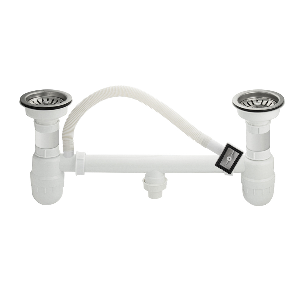 Изображение товара Сифон для мойки Санакс 4010 D50 белый двойной с гидрозатвором и переливом