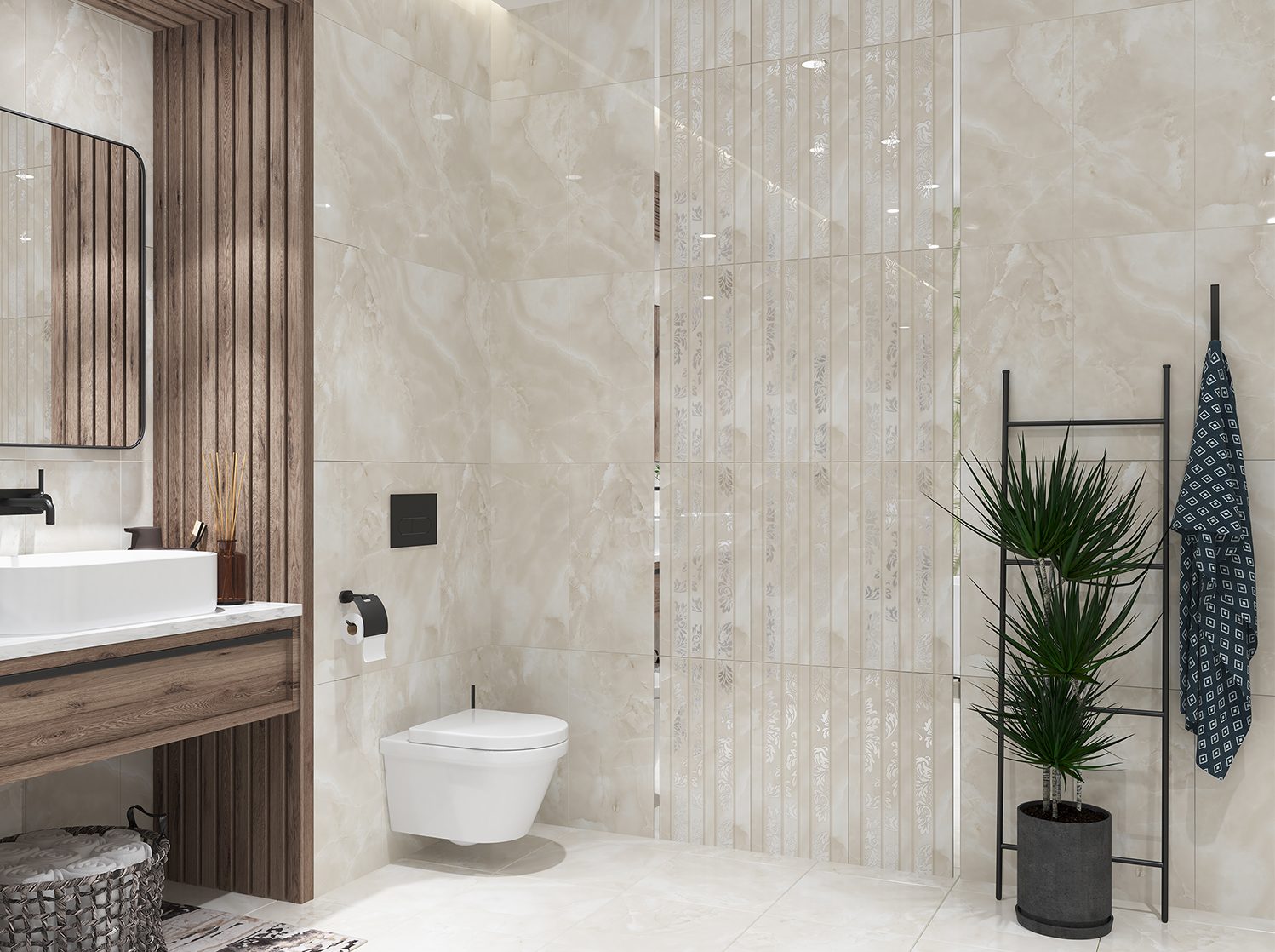 Изображение товара Керамическая настенная плитка Azori Latila 508951101 31.5x63 см бежевый мрамор