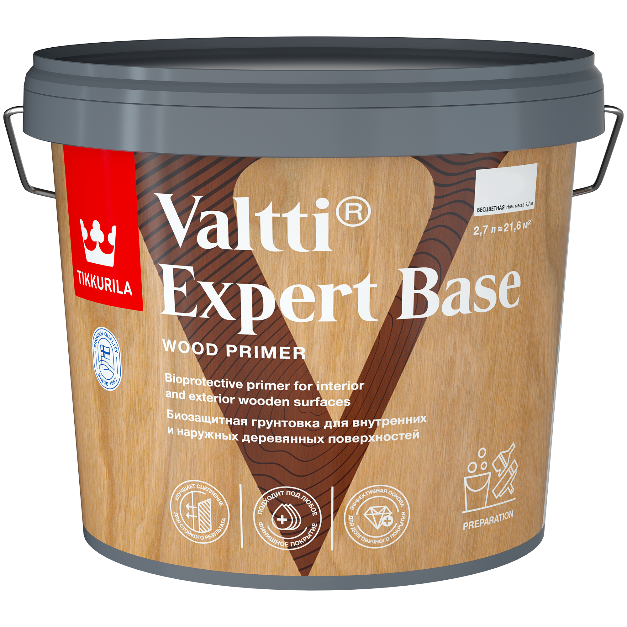 Изображение товара Грунт-антисептик для древесины Tikkurila Valtti Expert Base 2.7 л прозрачный