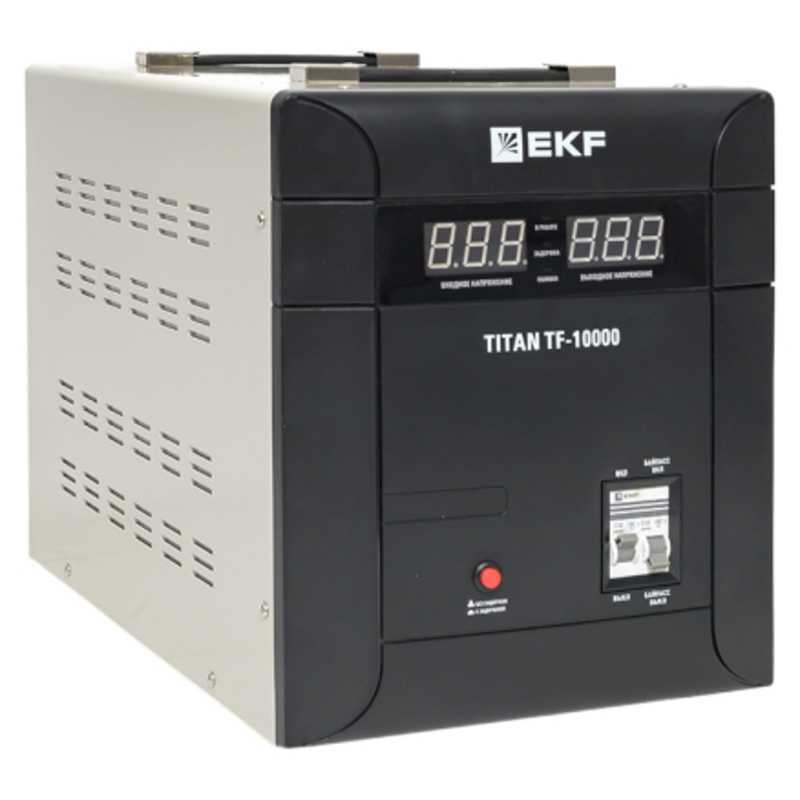 Изображение товара Стабилизатор напряжения EKF Titan-TF-10000 10kVA с фильтром и защитой Изображение товара Стабилизатор напряжения EKF Titan-TF-10000 10kVA с фильтром и защитой