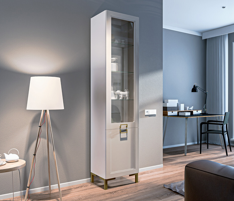 Изображение товара Шкаф распашной Столплит СБ-3429 50x216x41 см ЛДСП цвет кашемир серый/фон фрапучино