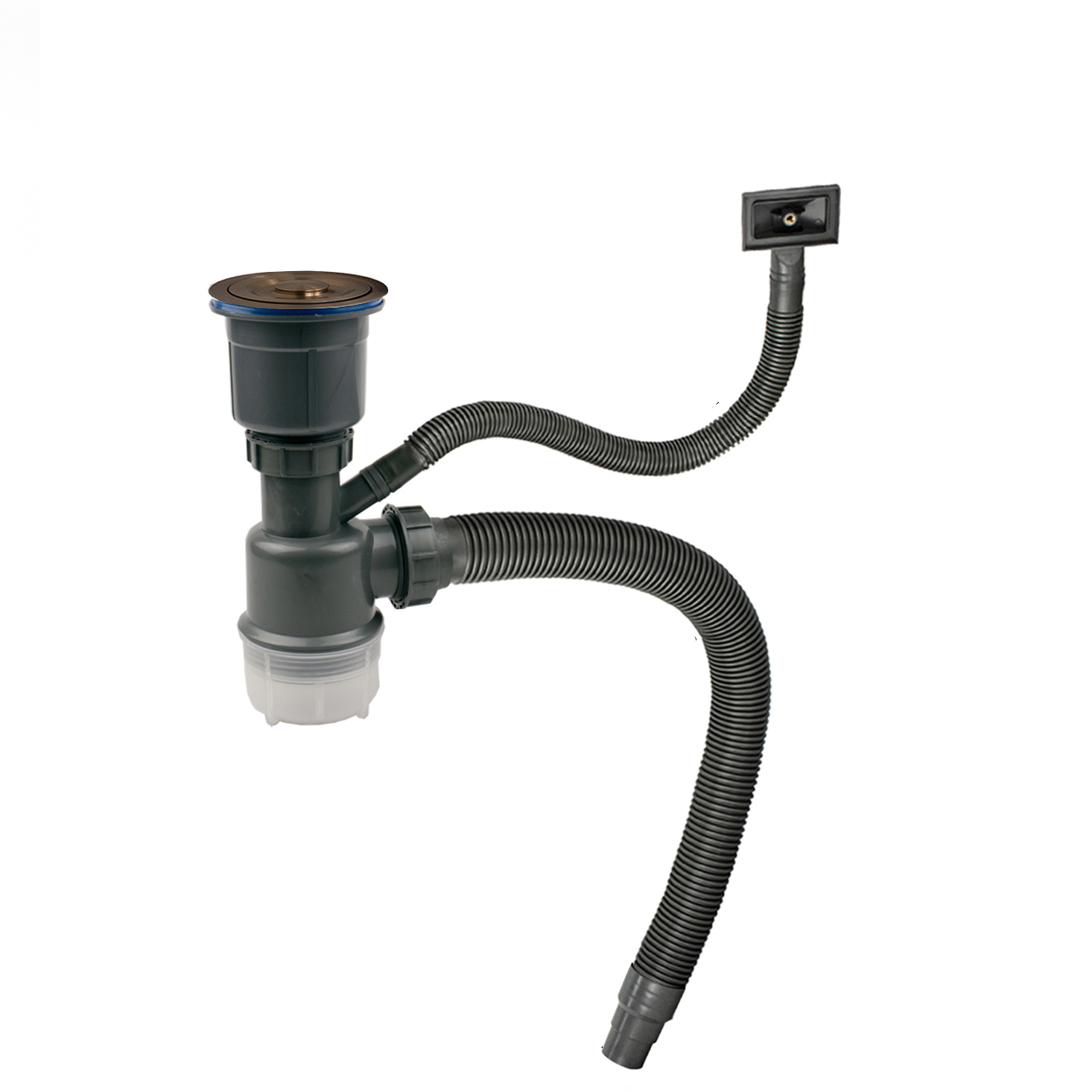 Изображение товара Сифон для мойки Fabia 8735 D40 мокрый затвор с выпуском abs пластик золотистый