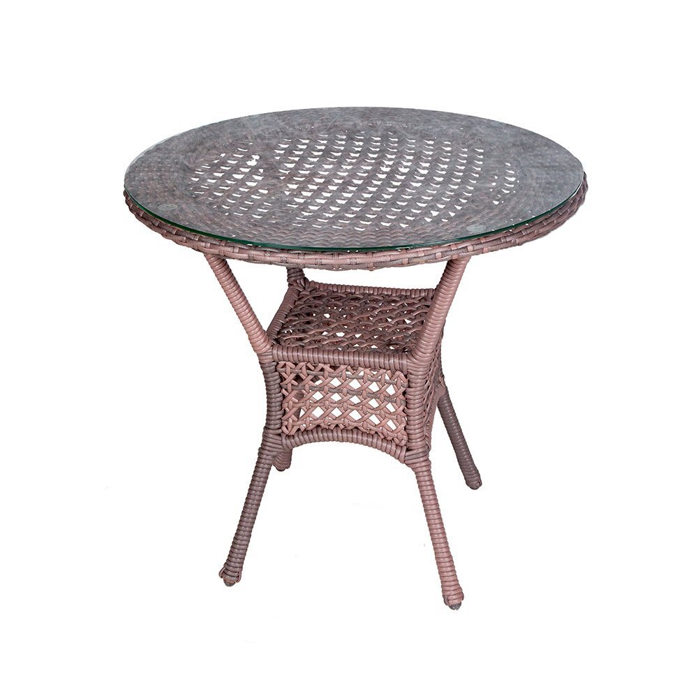 Изображение товара Нераздвижной садовый стол Aiko 90 см из стали и каленого стекла коричневый