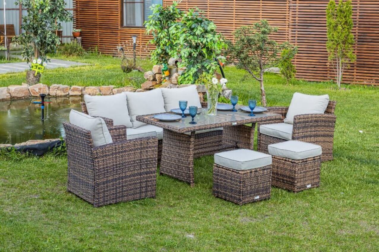 Изображение товара Садовая мебель для обеда Royal family Zoya искусственный ротанг цвет коричневый 6 предметов