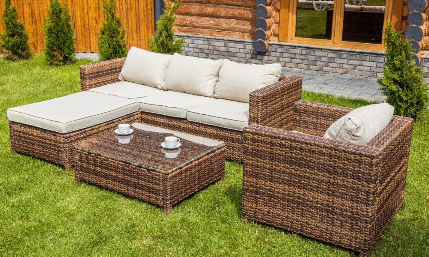 Изображение товара Садовая мебель для отдыха Royal family Grand Vicky искусственный ротанг цвет коричневый 4 предмета