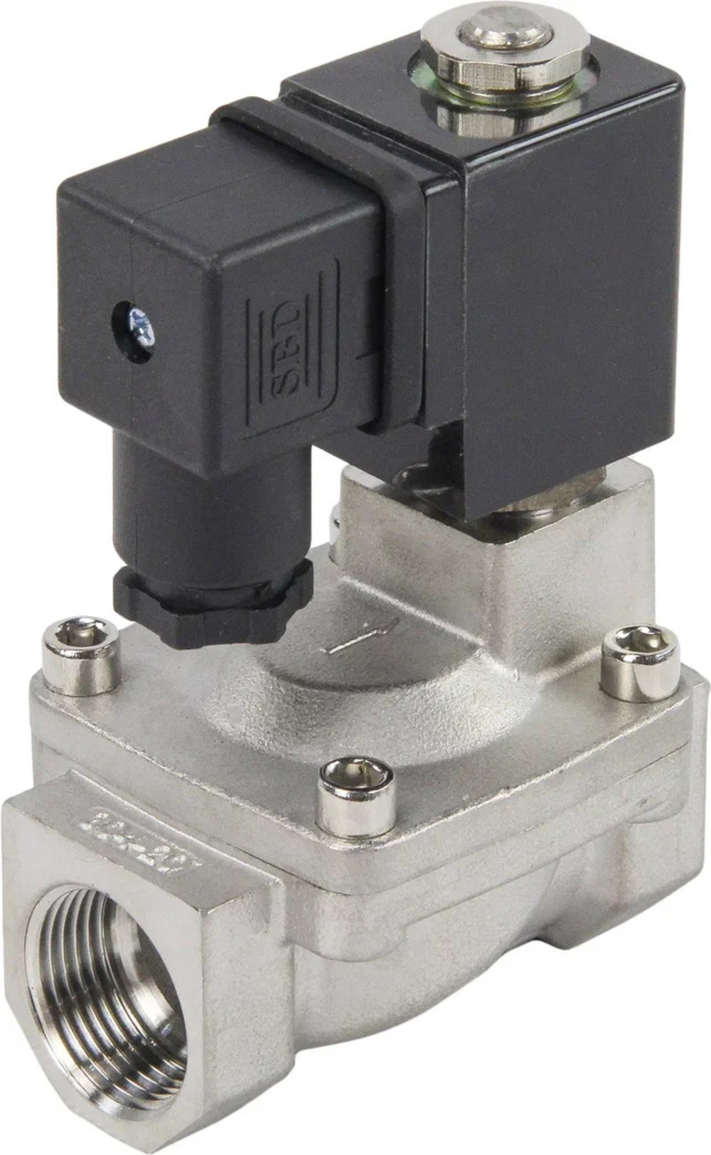 Изображение товара Клапан электромагнитный двухходовой DN.ru 1/2 10 бар нержавеющая сталь 24В