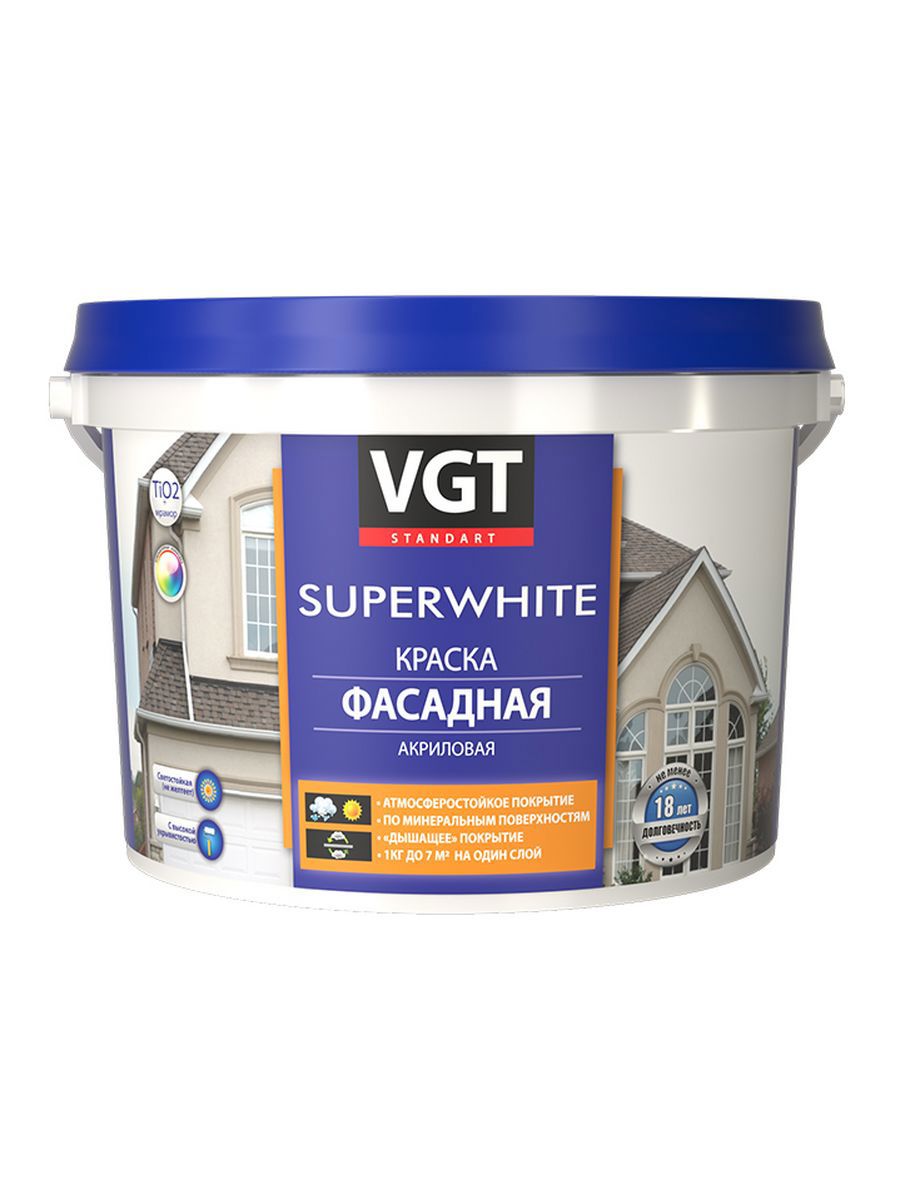 Изображение товара Фасадная краска моющаяся VGT цвет супербелый база A 15 л