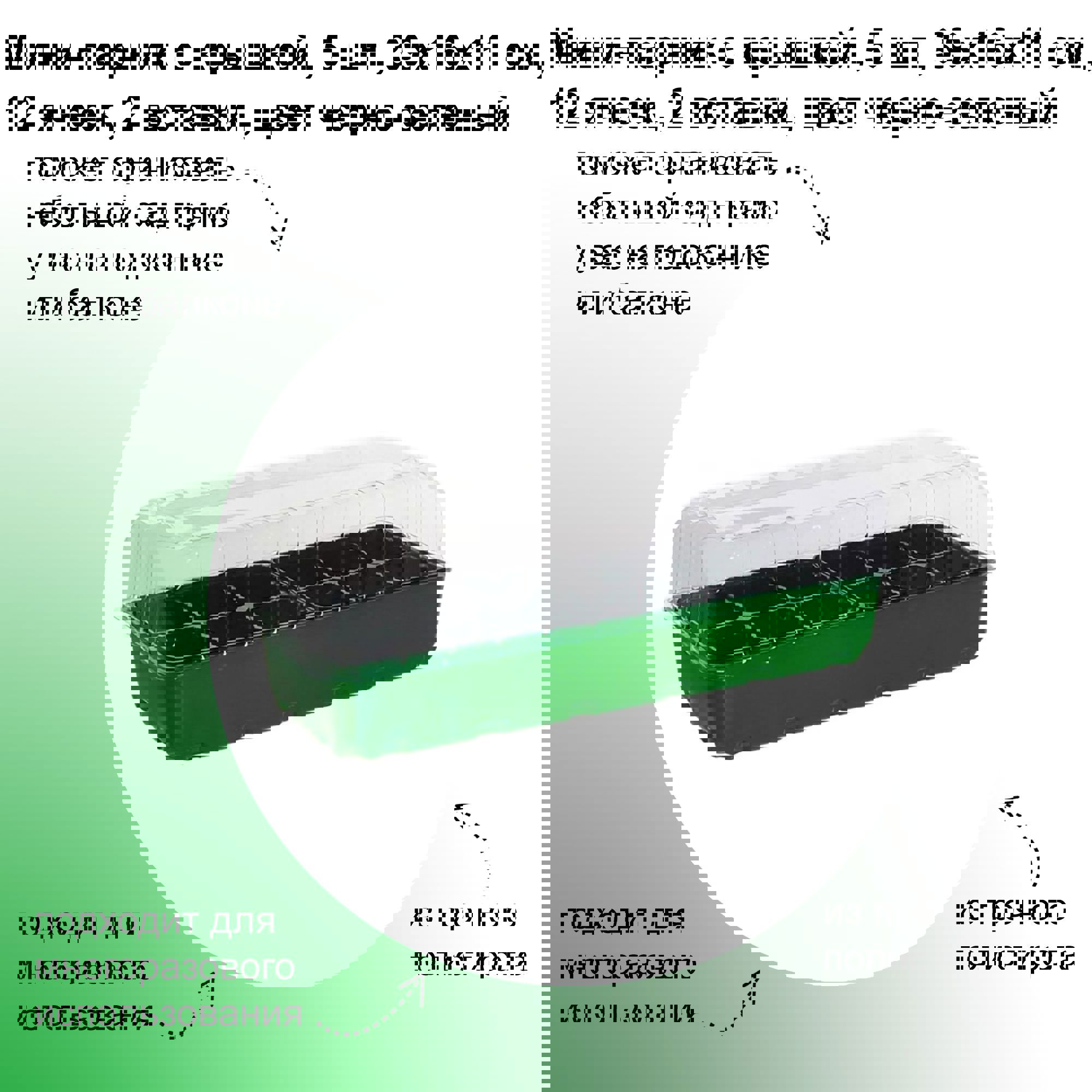 Изображение товара Мини-парник Лето 39x16x11 см, 5 шт с крышкой