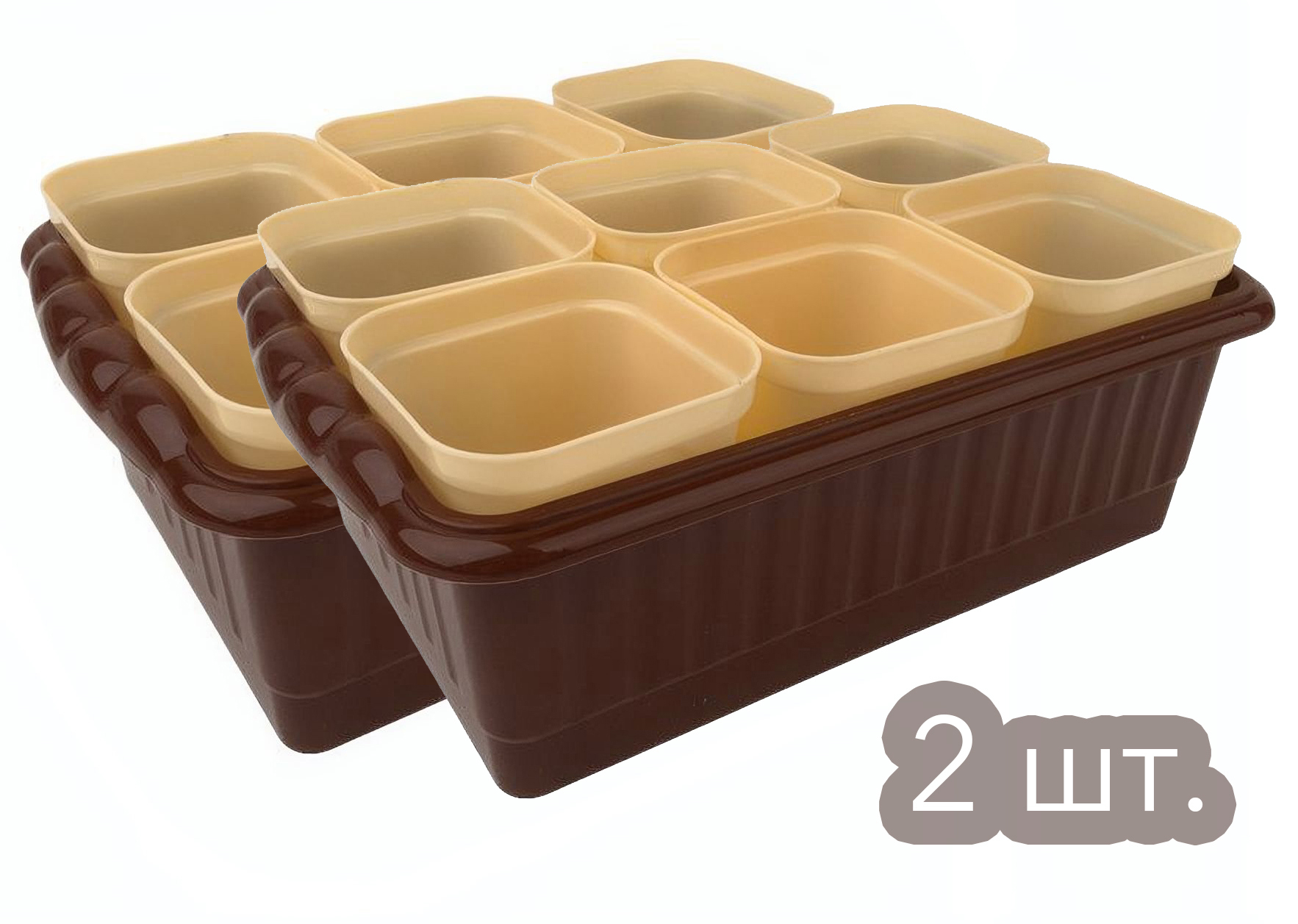 Изображение товара Комплект для рассады Лето ящик и 6 стаканов со съемным дном 0.25 л 247x166x90 мм 2 набора