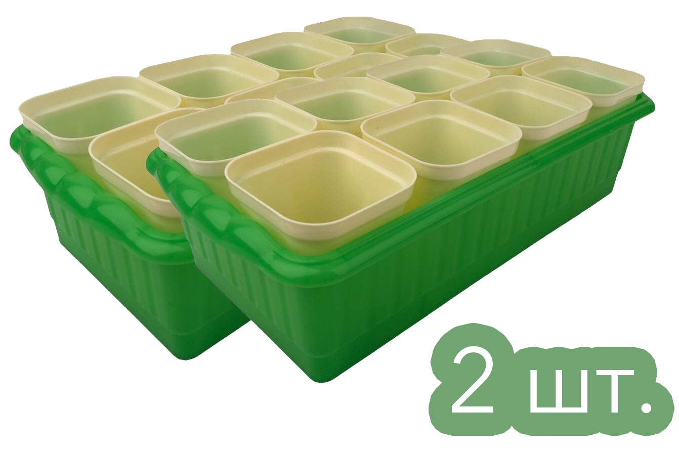 Изображение товара Комплект для рассады Лето поддон и 8 стаканов со съемным дном 0.25 л 322x166x90 мм 2 набора