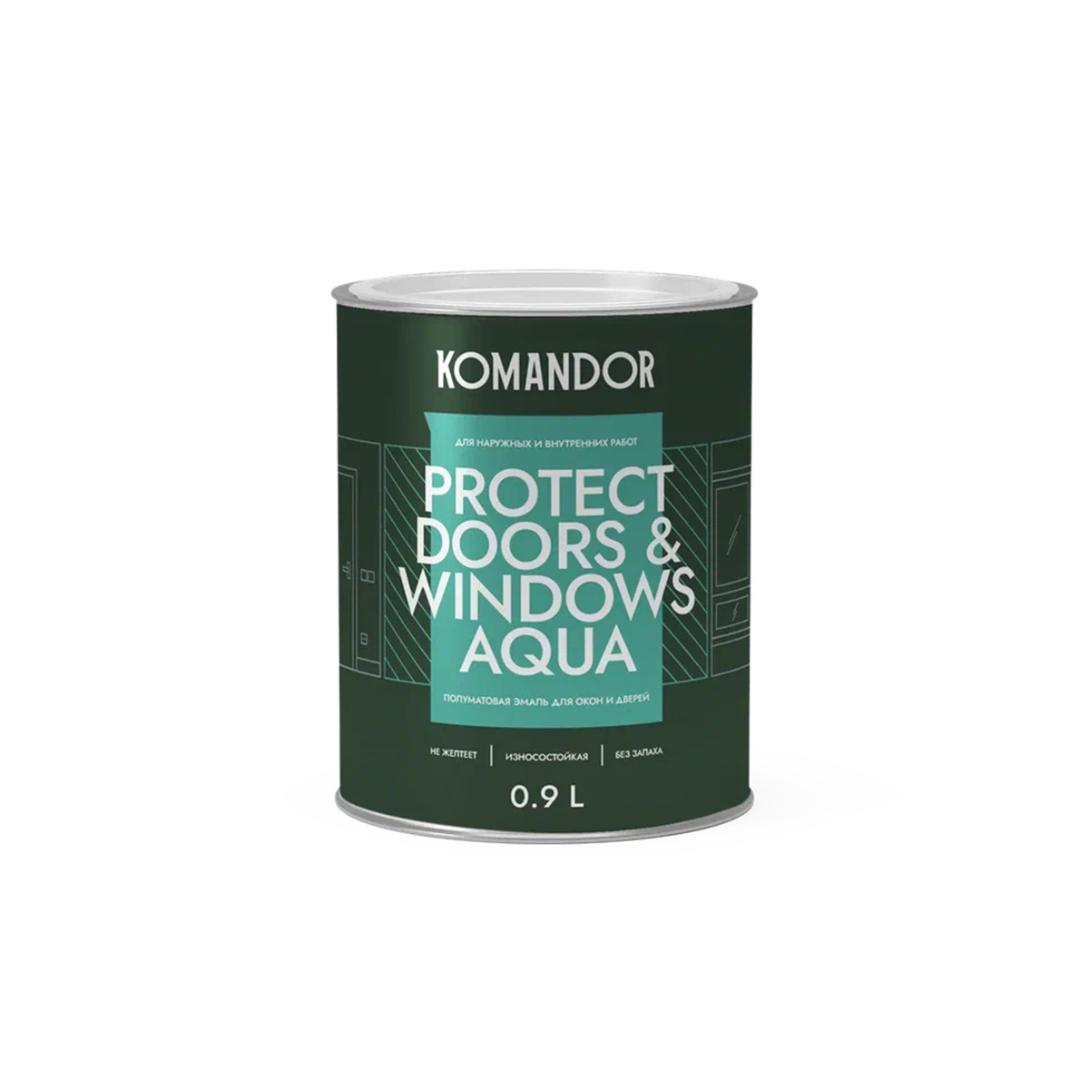 Изображение товара Эмаль для окон и дверей Komandor Protect Doors&windows Aqua белая база А 0.9 л Изображение товара Эмаль для окон и дверей Komandor Protect Doors&windows Aqua белая база А 0.9 л