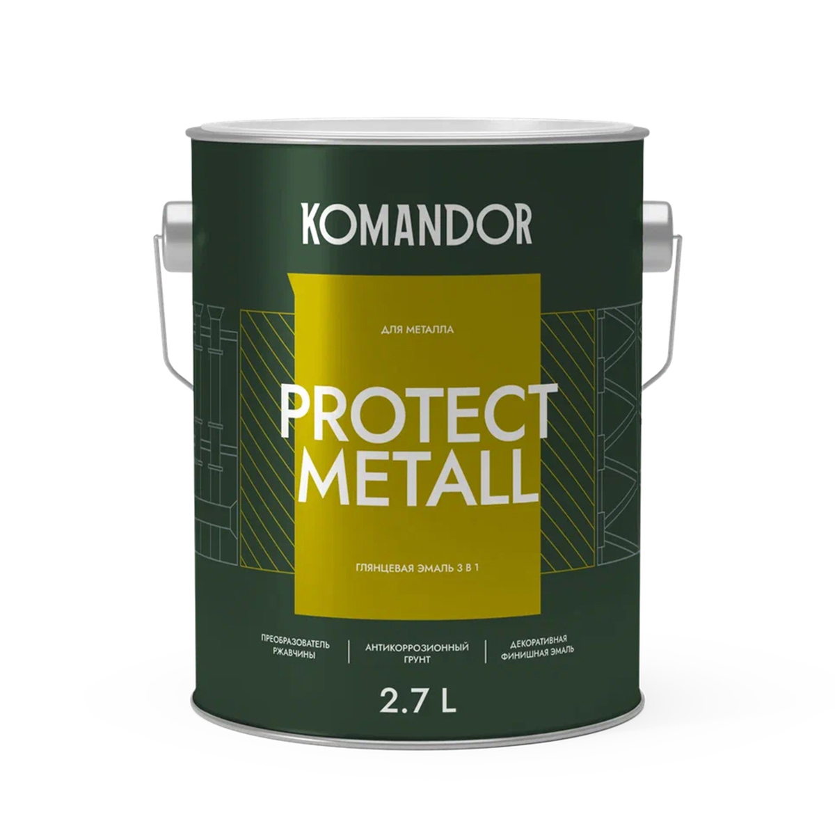 Изображение товара Грунт-эмаль по ржавчине 3 в 1 Komandor Protect Metall глянцевая прозрачная база С 2.7 л Изображение товара Грунт-эмаль по ржавчине 3 в 1 Komandor Protect Metall глянцевая прозрачная база С 2.7 л