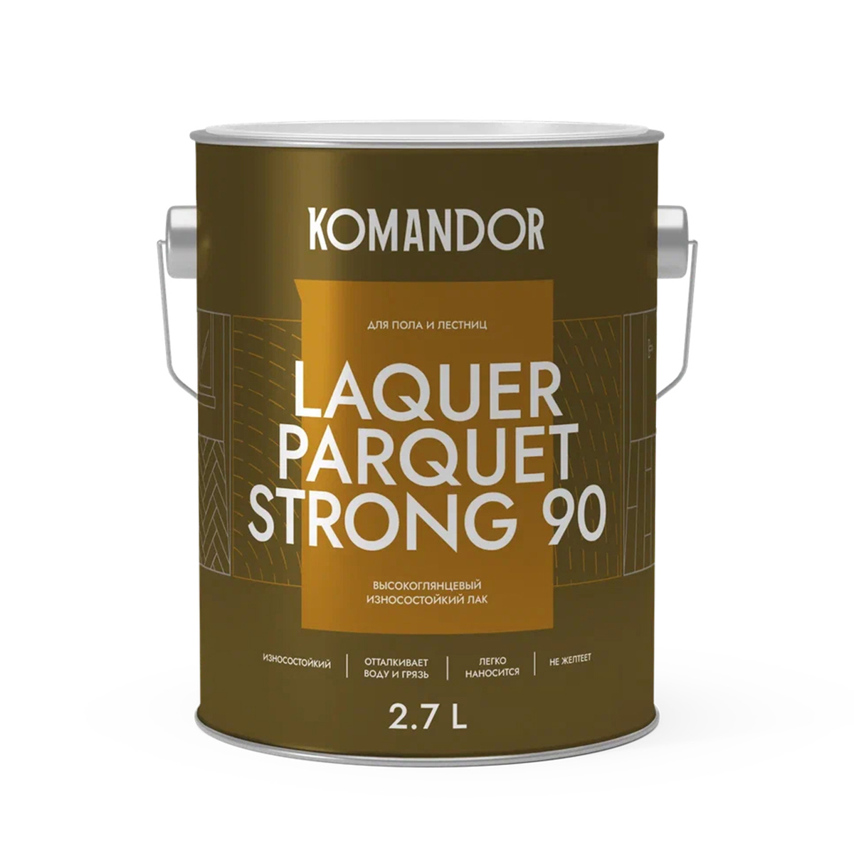 Изображение товара Лак для пола Komandor Laquer Parquet Strong 90 высокий глянец прозрачный 2.7 л