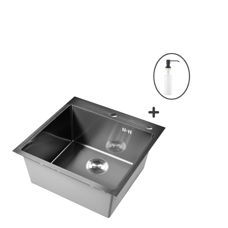 Изображение товара Кухонная нержавеющая мойка Wisent 50x50 графит с дозатором и сифоном